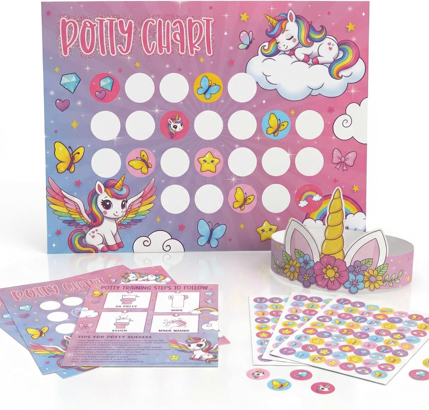 ZICOTO Fun Potty Training Chart with Stickers for Girls – Motivating Unicorn Reward System for Toddler Toilet Training – Easy to Use Bathroom Poster Kids Love – 252 Stickers