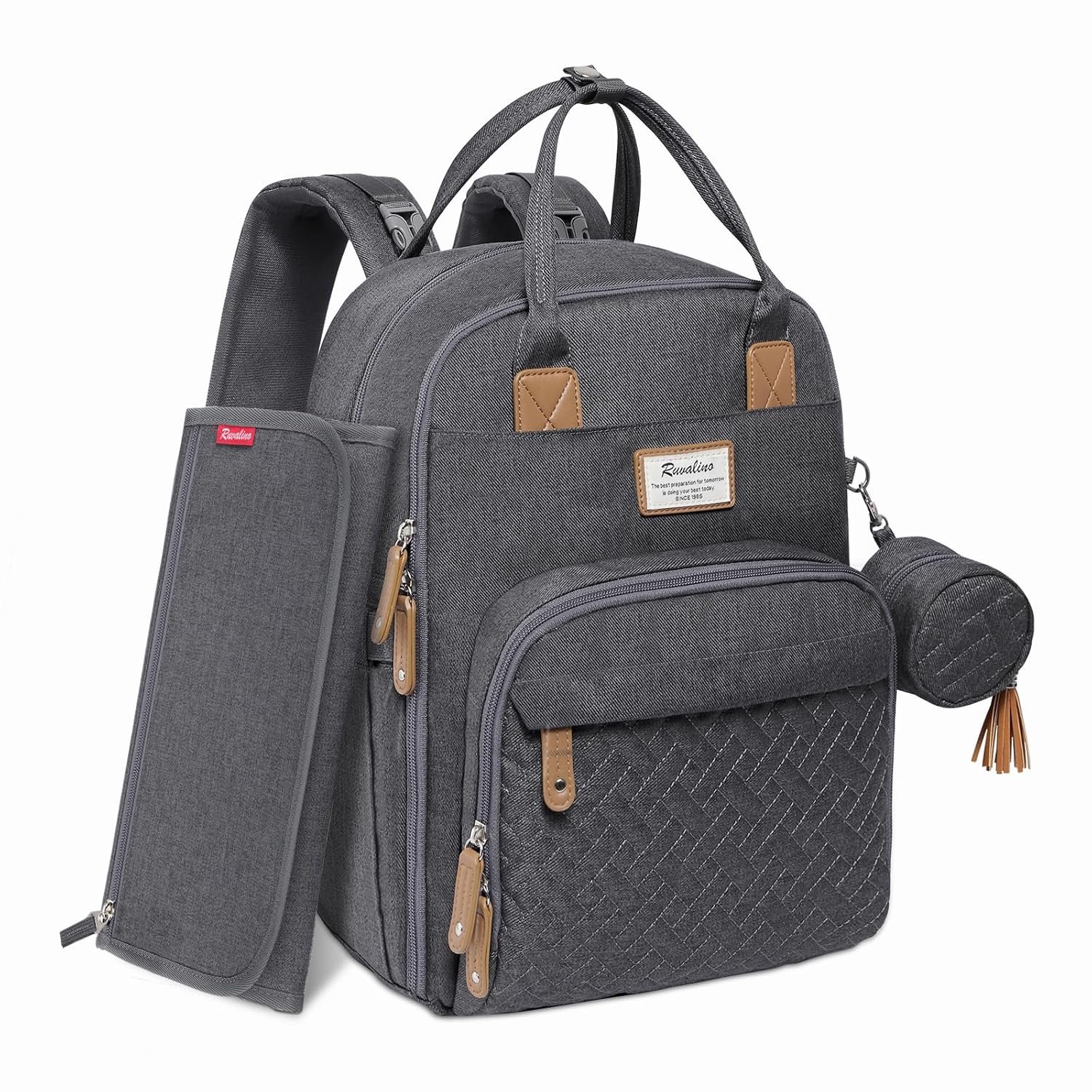 RUVALINO Diaper Bag Backpack, Multifunction Travel Baby Diaper Bag with Changing Pad, Insulated Bottle Holders & Pacifier Case, Large Capacity, Waterproof, Dark Gray | Baby Registry Search Backpack for Mom Dad Girl Boy, Insulated Bottle Holders, Pacifier Case, Waterproof, Large Capacity