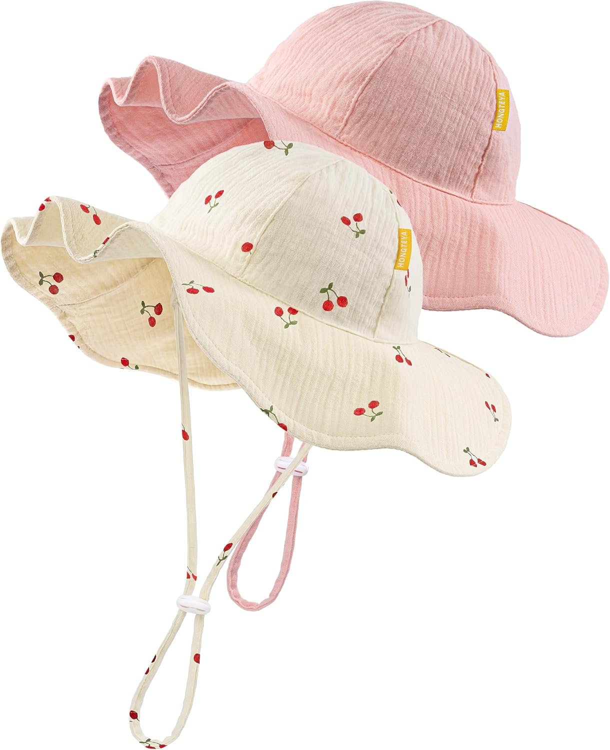 HONGTEYA Baby Sun Hat Muslin Sun Protection Toddler Bucket Hat Summer Beach Hats with Wide Brim for Girls Boys