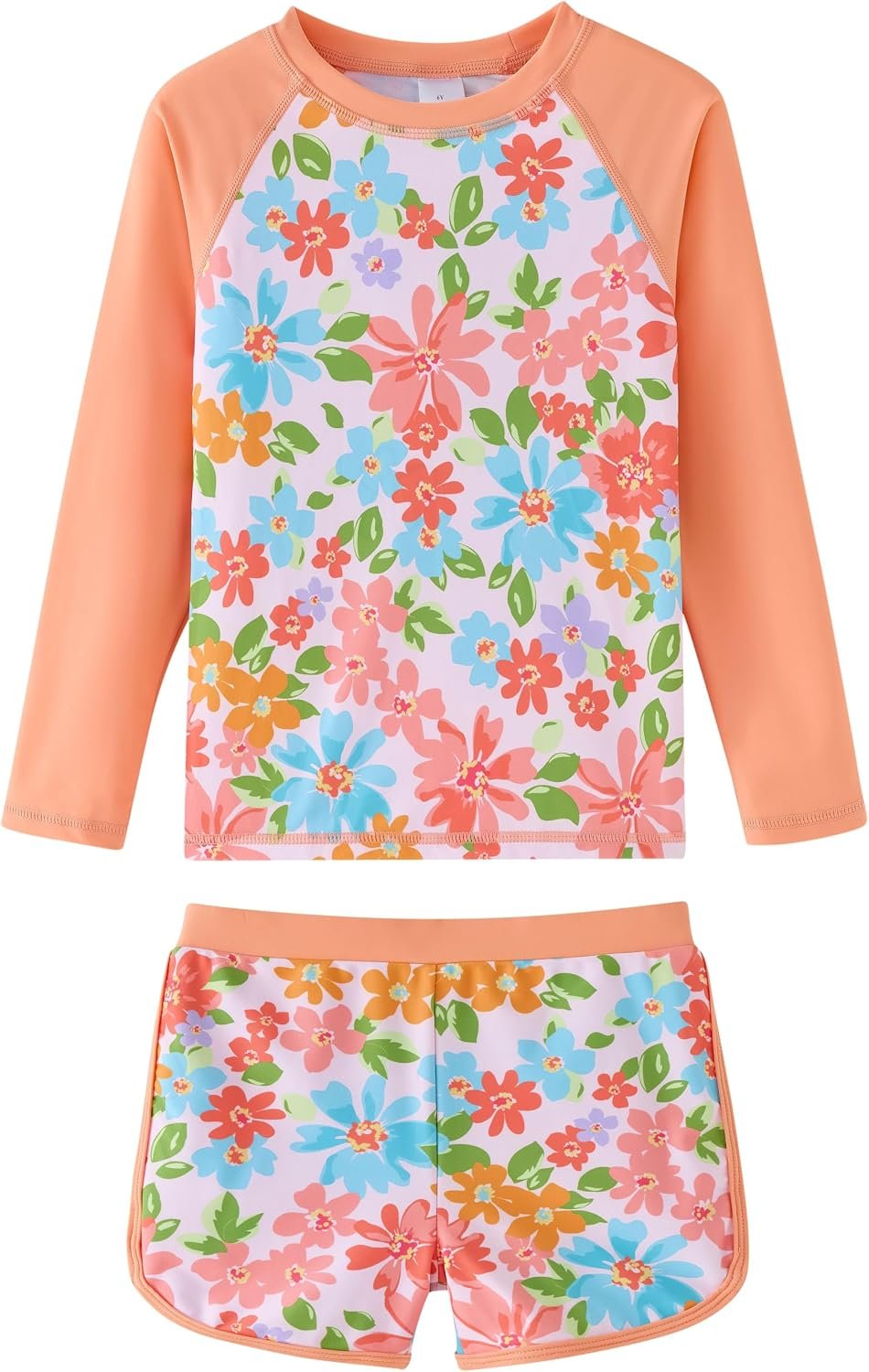 UMELOK Girls Rash Guard Swimsuit 2-Pieces Long Sleeve Bathing Suit Kids Swimwear Sets 4-12 Years