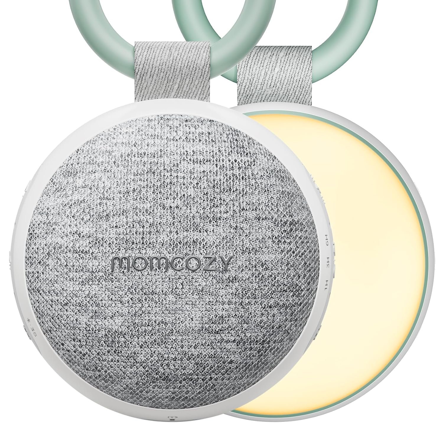 Momcozy Portable Sound Machine with Night Light, White Noise Sound Machine for Baby, 20 Soothing Sounds, Sound Therapy, Long-Lasting Power, Timer, Clips on Stroller, Baby Shower Gifts | 20 Soothing Sounds, Long-lasting Power, Timer, Clips on Stroller/Baby Carrie/Toy Bar, Baby Shower Gifts, Green Ring