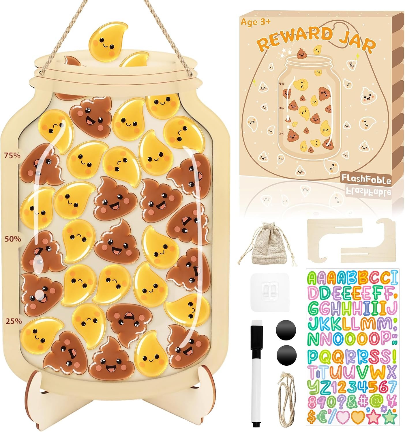 Magnetic Potty Training Reward Jar with 20 Drops & 15 Tokens | Help Build Potty Training Habits with 20 Water Drops and 15 Poop Tokens, a Fun Reward System for Daily Routines