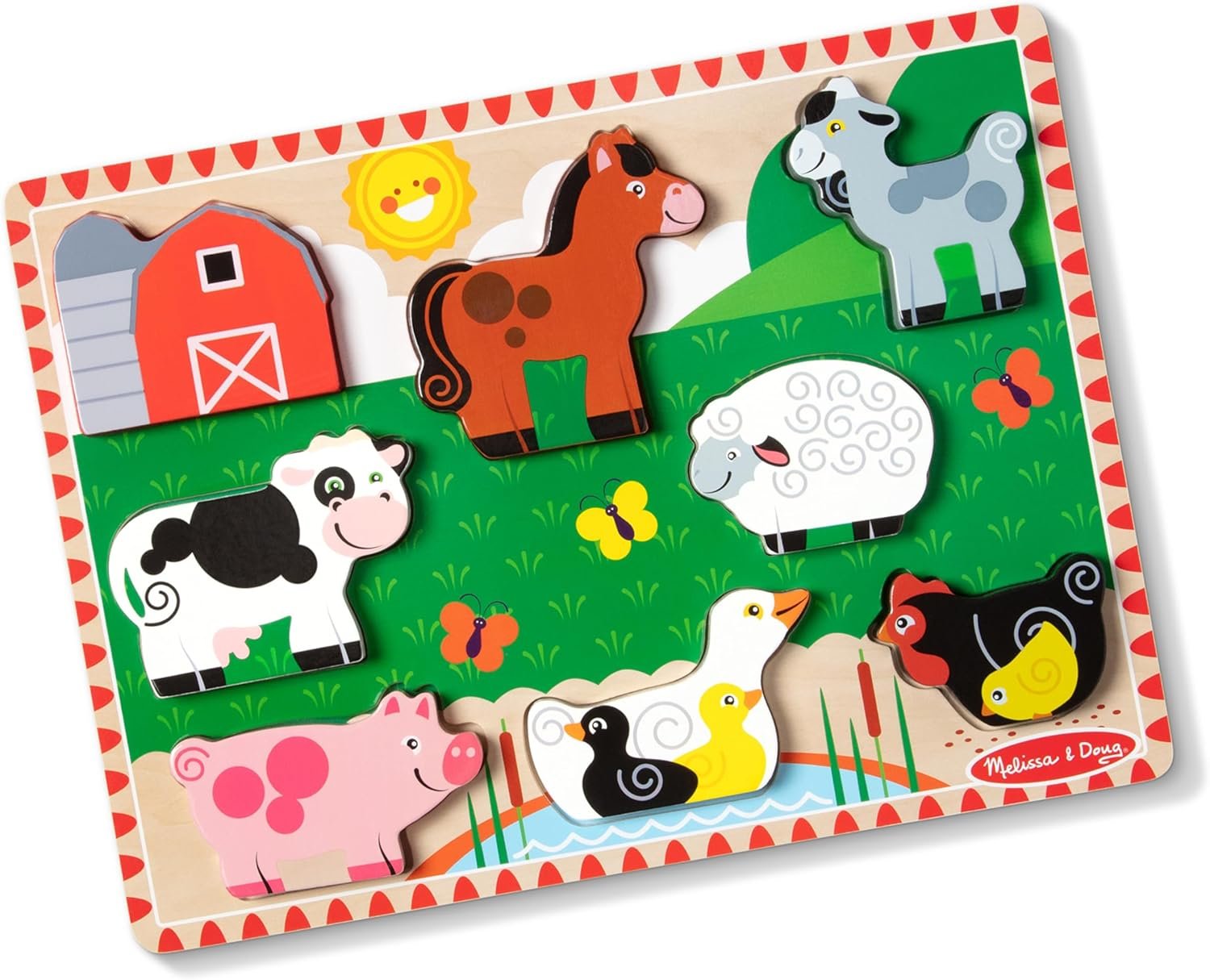 Melissa & Doug Farm Wooden Chunky Puzzle (8 pcs) – FSC Certified | 8 Chunky Wooden Pieces, Stand-Up Farm Animals and Barn, Motor Skill Building Puzzle Play, Toddler Toys for Kids, Ages 2+