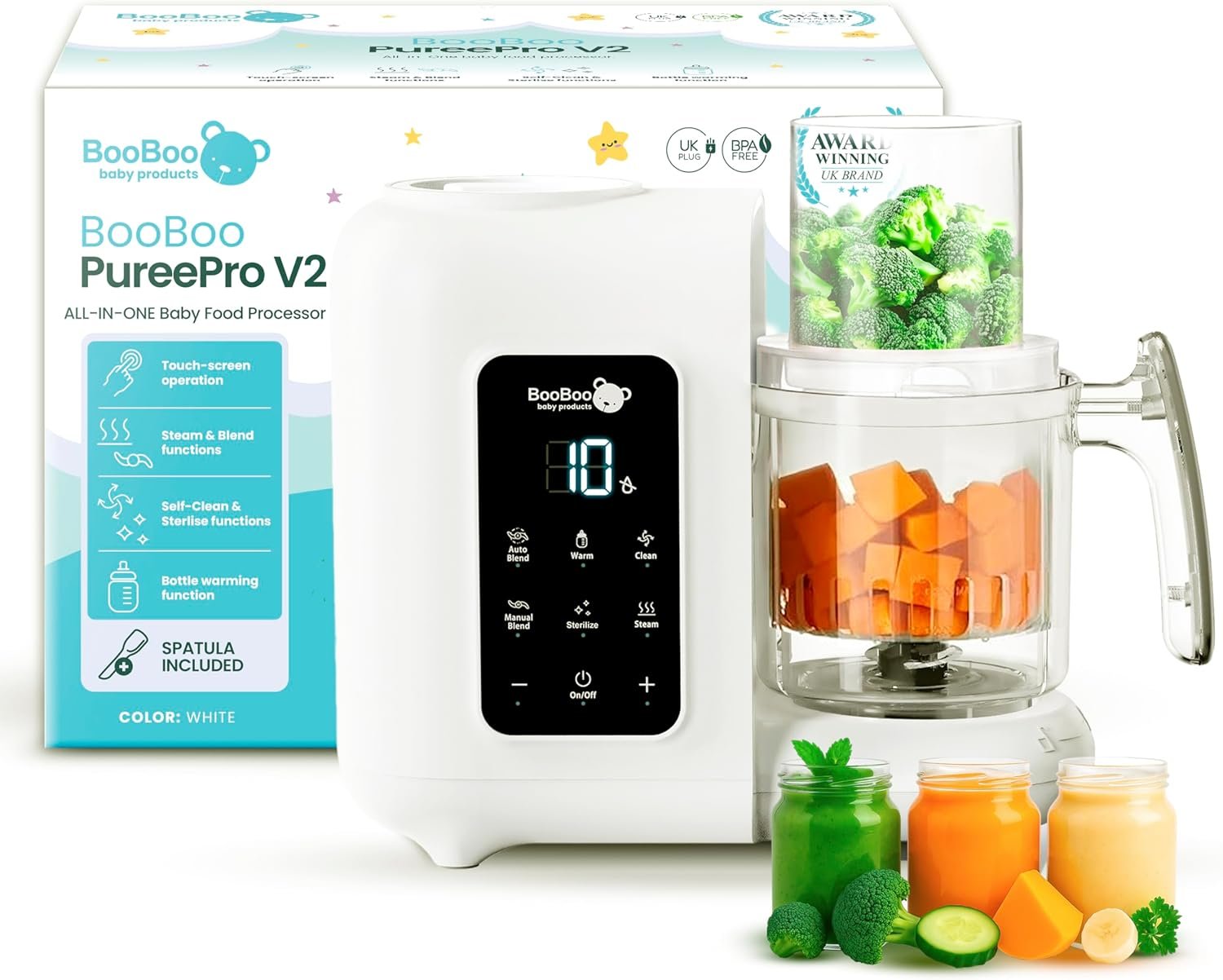 BooBoo Baby PuréePro 5 in 1 Baby Food Maker – Puree Blender Processor | Multifunctional Baby Food Processor with Steamer, Bottle Warmer, Sterilizer, Auto Cooking, Grinding Chopper and Self Cleaning