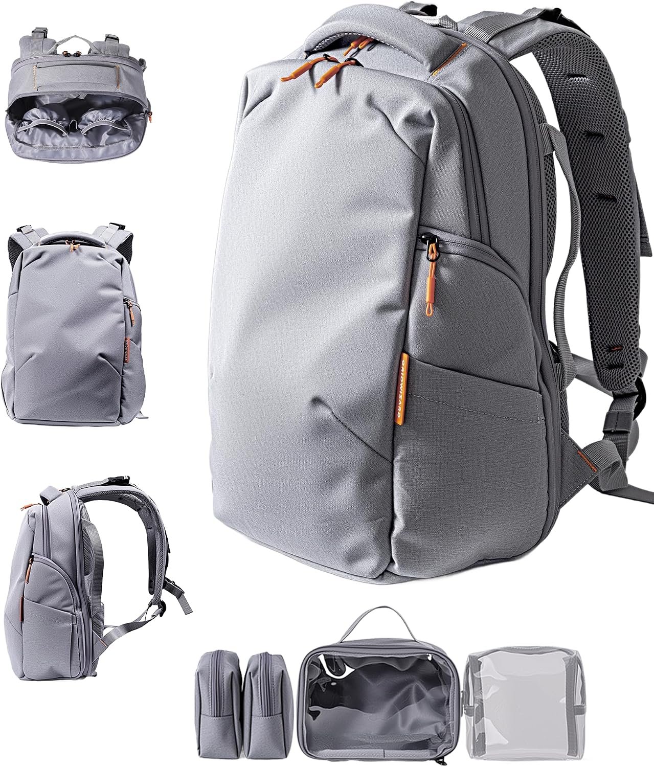 Babelio Grid Wizard Diaper Bag Backpack – Multi Function Waterproof Diaper Bag, Travel Essentials Baby Bag with 4 Individual Organizers, Insulated Bottle Holders, Baby Shower Gifts, Grey