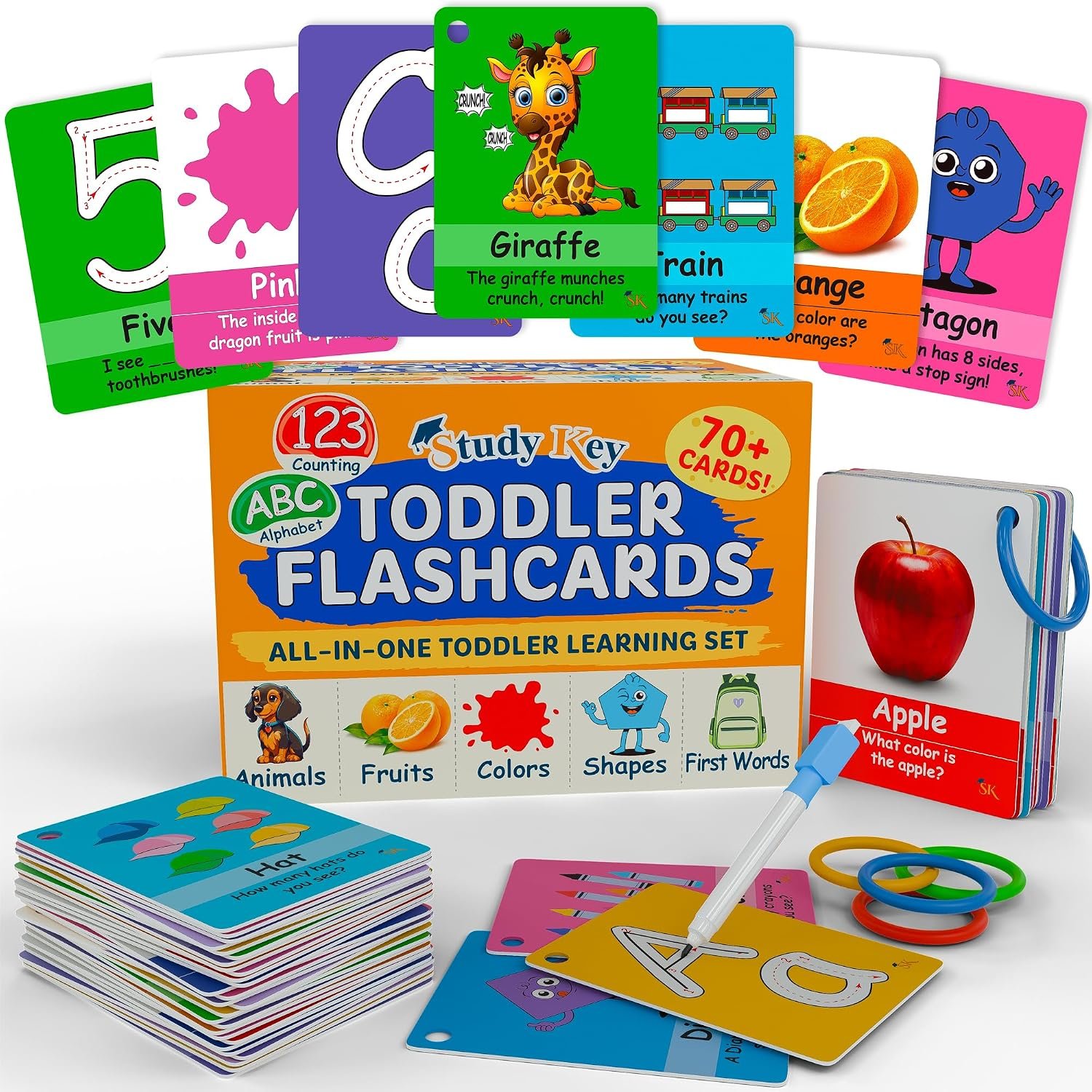 STUDYKEY ABC Flash Cards for Toddlers 1-3–First Words, Alphabet Flashcards, Animal, Color, Number, Shape, Large phonics baby Learning Cards for Toddler 1-3 Montessori style Preschool, Kindergarten toy