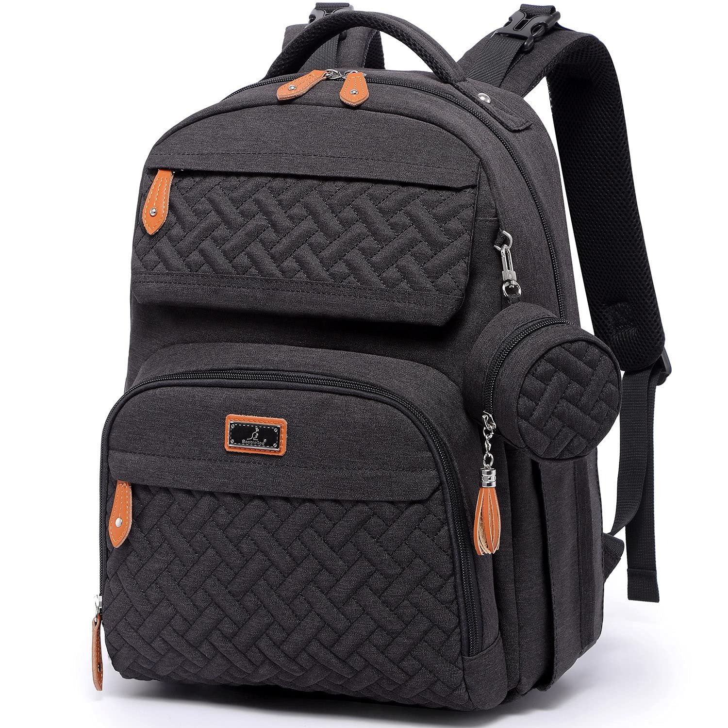 BabbleRoo Diaper Bag Backpack – Travel Large Baby Diaper Bag with Changing pad, Waterproof Baby Bags for Mom & Dad, Unisex Bags with Pacifier Case, Luggage Strap & Stroller Clips– Black
