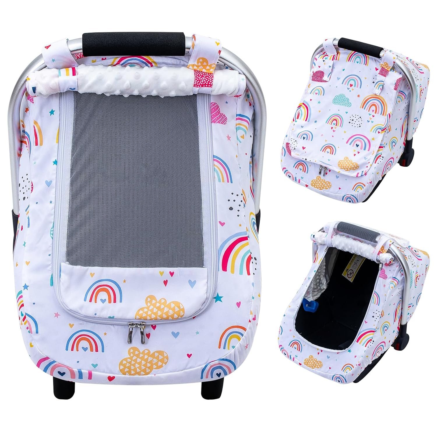 Baby Car Seat Cover for Girls, Breathable Infant Car Seat Cover for Outdoor | Warm Carseat Cover with Privacy Sun Shade & Mesh Window, Easy Access Baby Carrier Cover Fit Baby Stroller