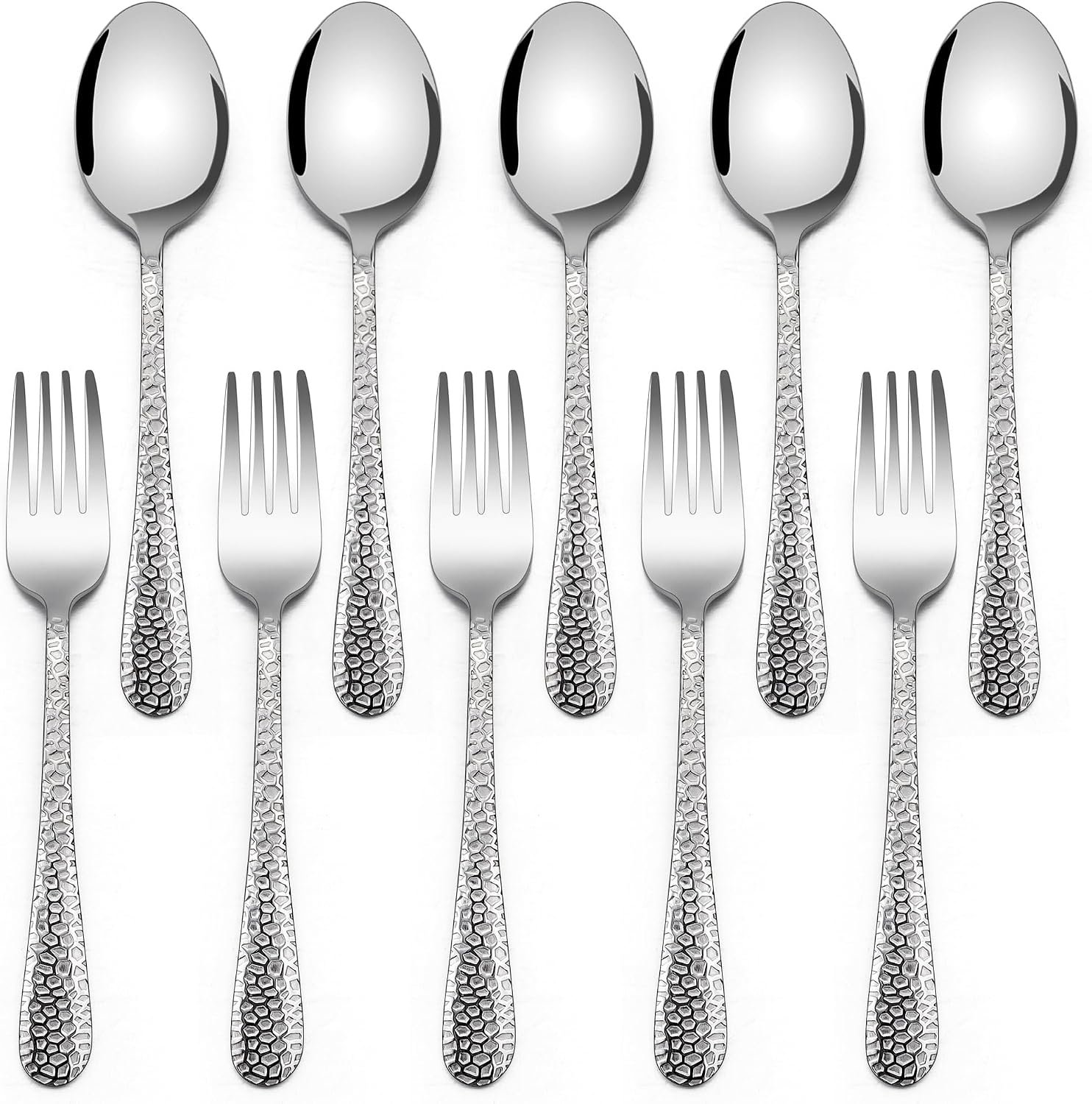 E-far Toddler Forks and Spoons Set, 10-Piece Stainless Steel Toddler Utensils Kids Safe Silverware for Self Feeding, Healthy & Non-Toxic, Dishwasher Safe