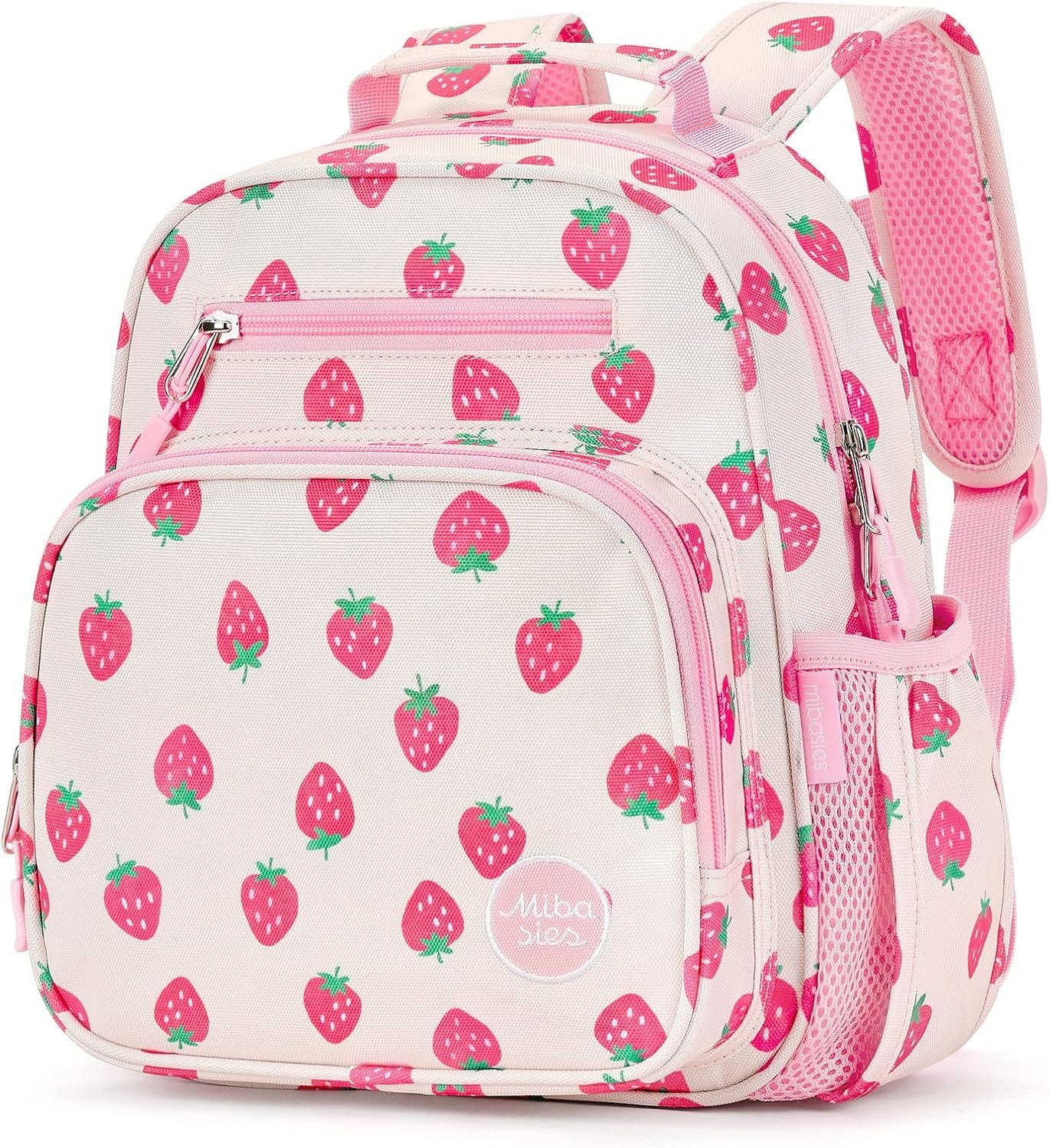mibasies Toddler Backpacks for Girls 2-4: Little Kid Bookbag for Preschool Prek Daycare Strawberry Pink
