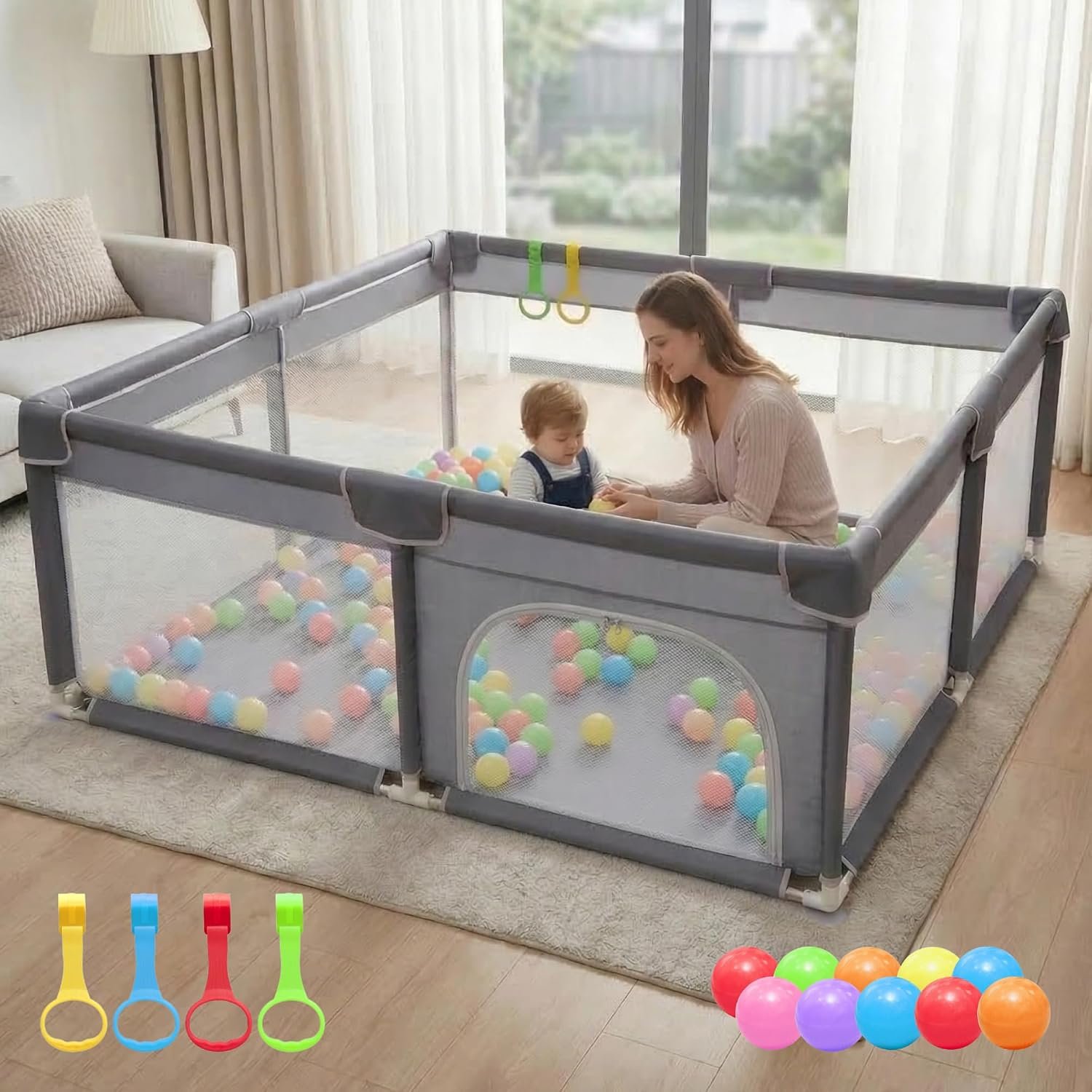 Orian Baby Playpen 50×50 Large Play Yard for Babies and Toddlers, Indoor Outdoor Playpen, Sturdy Baby Play Pen with Mesh Sides, Safe Baby Fence Play Area, Assembly Required/Not Portable, w Storage Bag