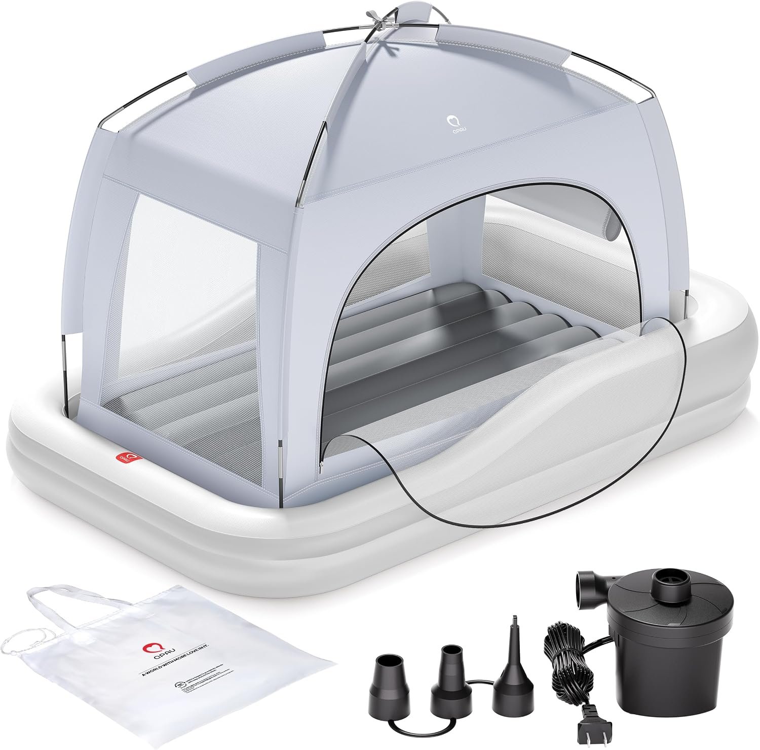 QPAU Inflatable Portable Kids Air Mattress, Ideal for Home, Grandma’s, Camping, Traveling -Includes Fast Electric Pump – Ages 3+ (Gray)