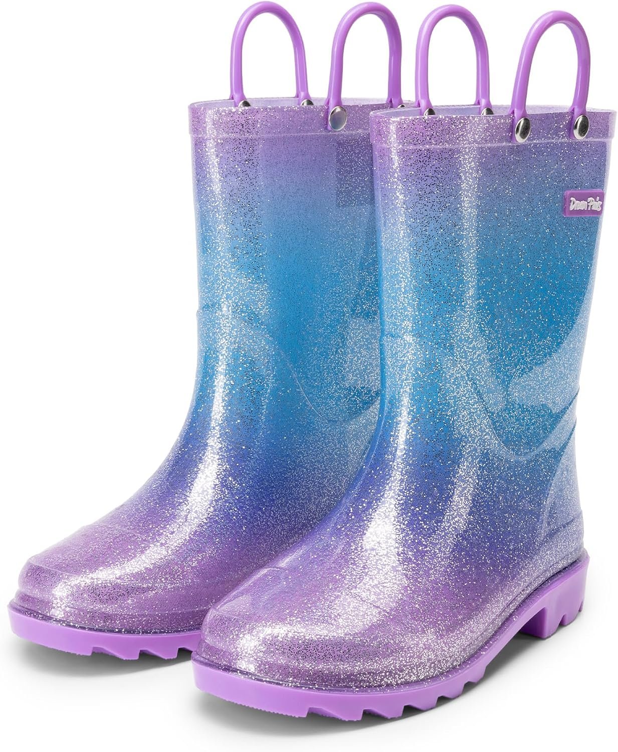 DREAM PAIRS Kids Glitter Rain Boots | Waterproof,Easy-on handles,Lightweight,Non-Slip sole,Rain puddle outdoor play,Girls Boys Toddler