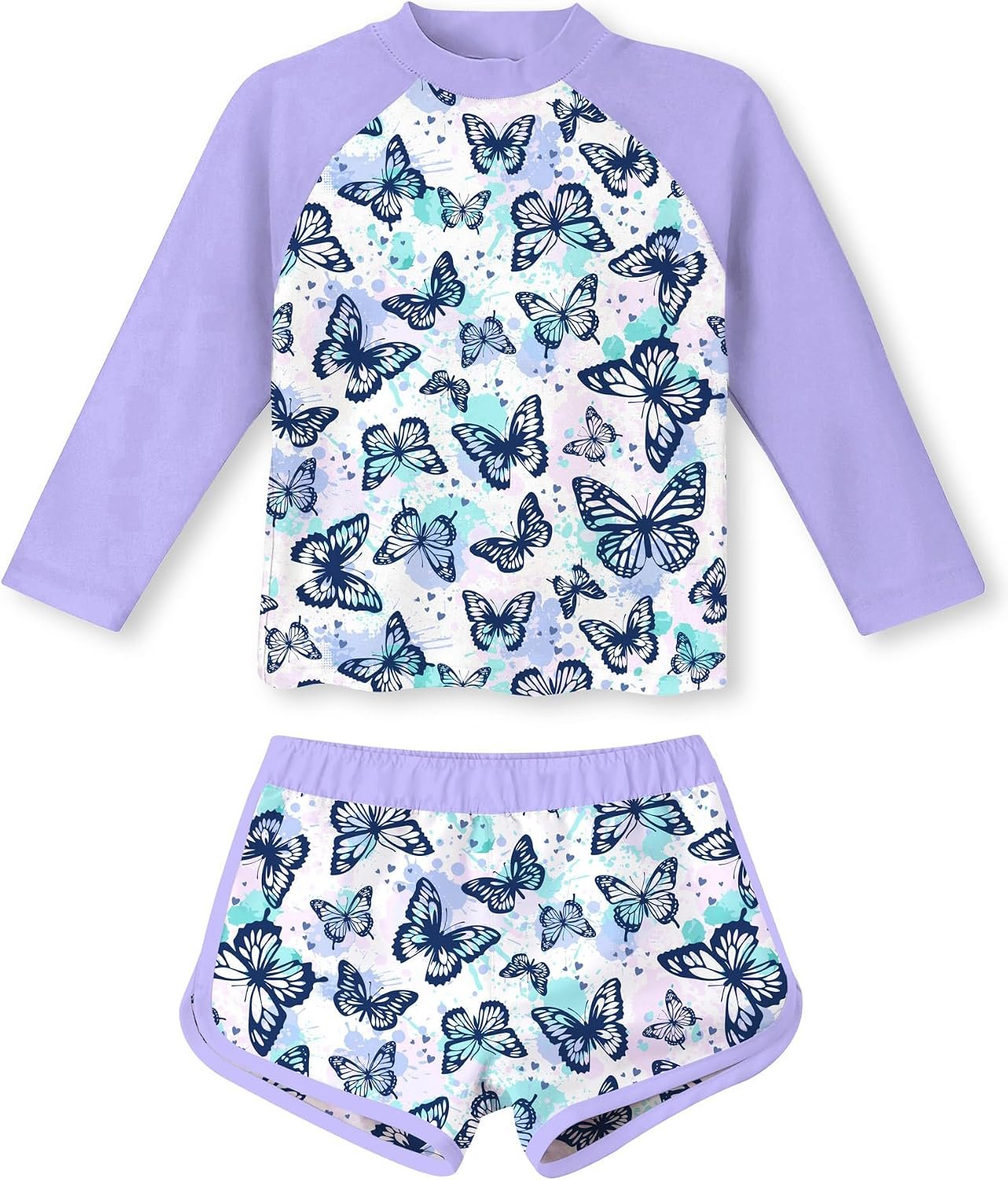 Vogseek Girls Rash Guard Two Pieces Long Sleeve Swimsuit Sets 3-10 Years | Toddler bathing suit, long sleeve UV protective swimming Suits and swim shorts set