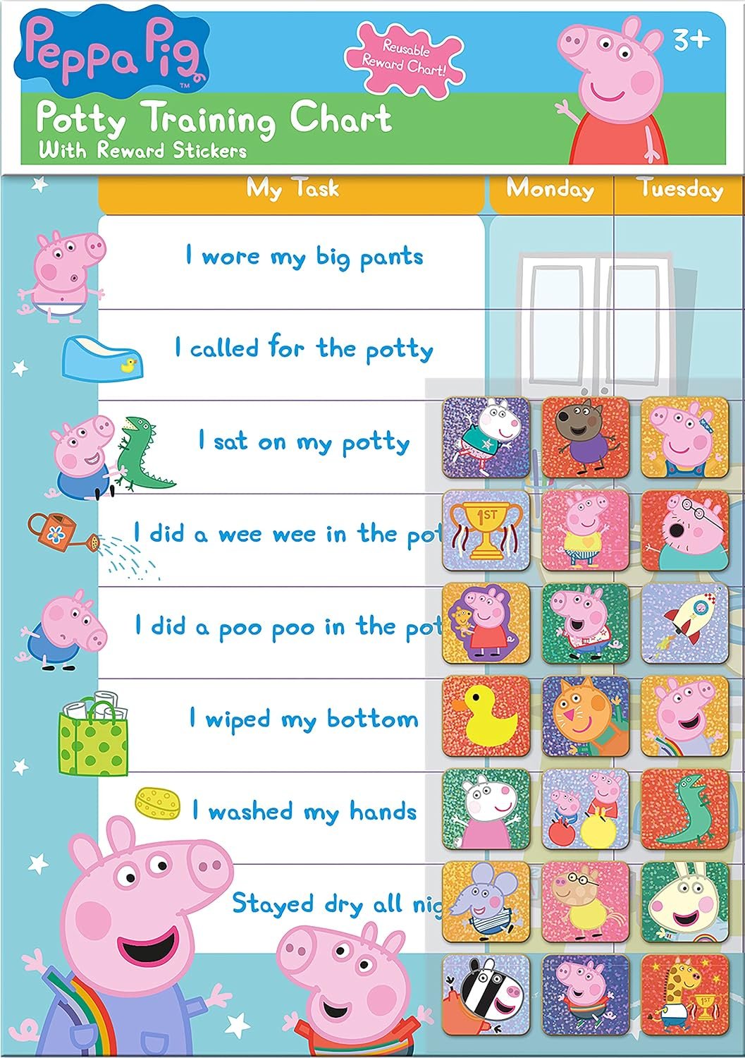 Paper Projects 01.70.30.022 Peppa Pig Potty and Toilet Training Reward Chart and 56 Sparkly Stickers, Pink