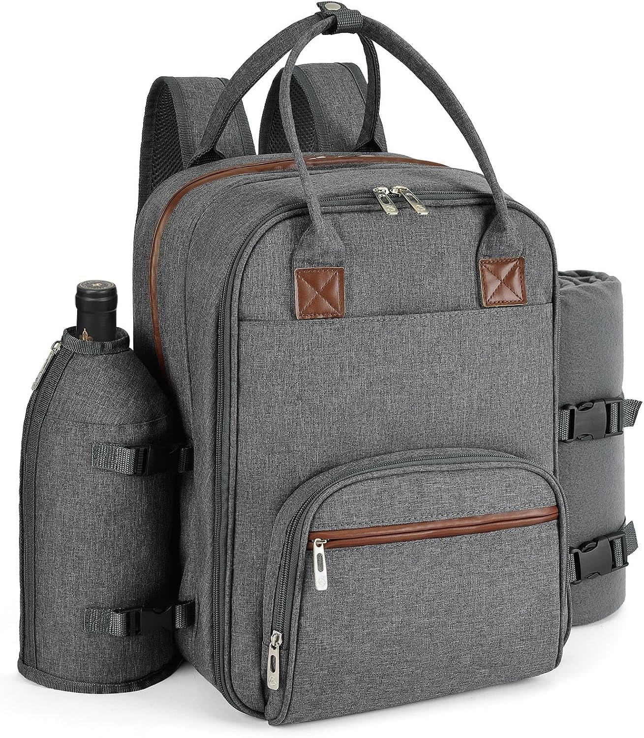 ALLCAMP Picnic Backpack, 2-Person Set with Blanket and Wine Holder, Gray | Insulated Compartment, Padded Straps, Oxford Fabric, Couple Gifts, Corporate Gifts, Family, Camping, Beach, Climbing, Parks