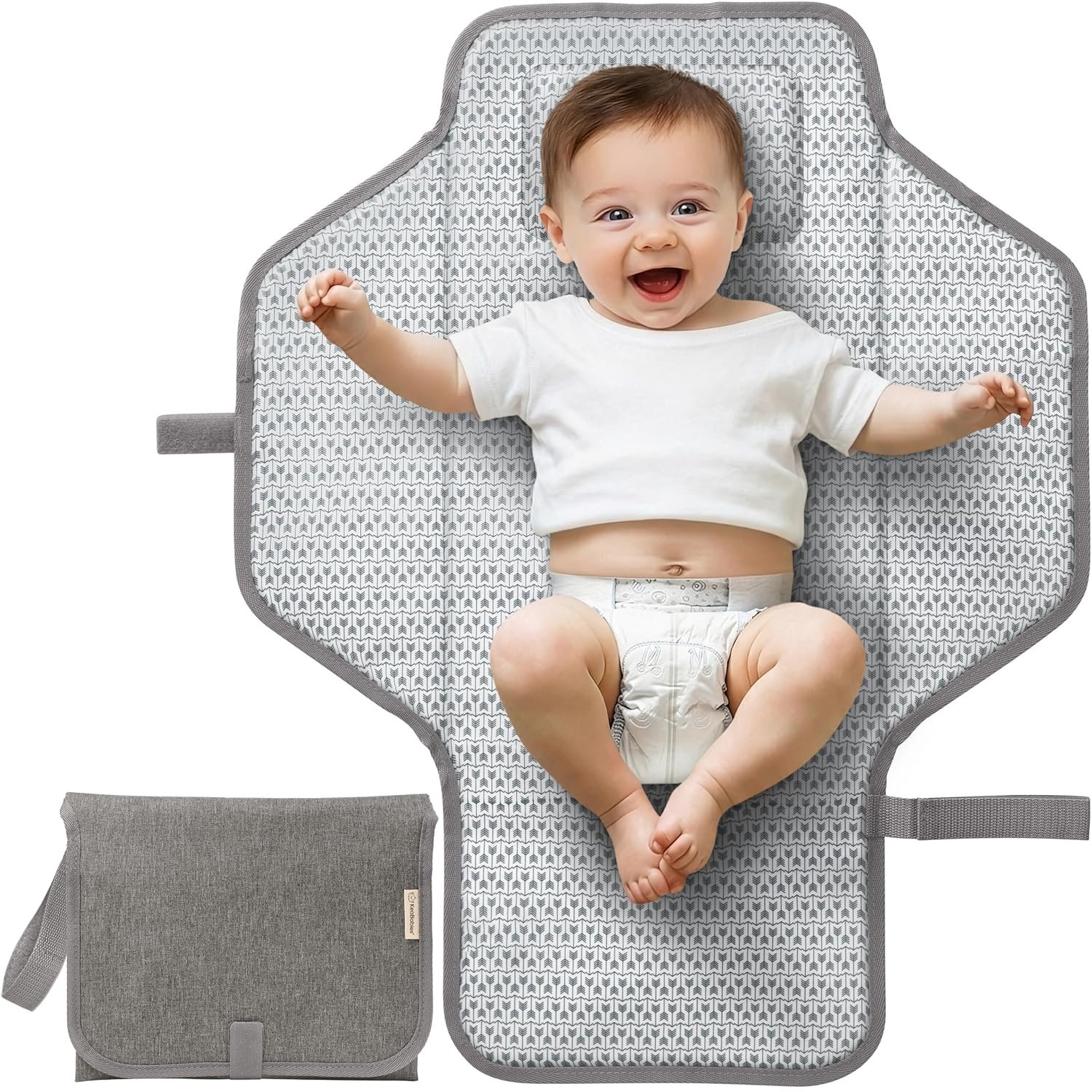 KeaBabies Portable Changing Pad for Baby, Travel Large 26×21 (Classic Gray) | Wipeable, Waterproof Foldable Baby Diaper Changing Mat for Diaper Bag, Caddy, Car, Bed, Newborn, Compact Changer Mat Station