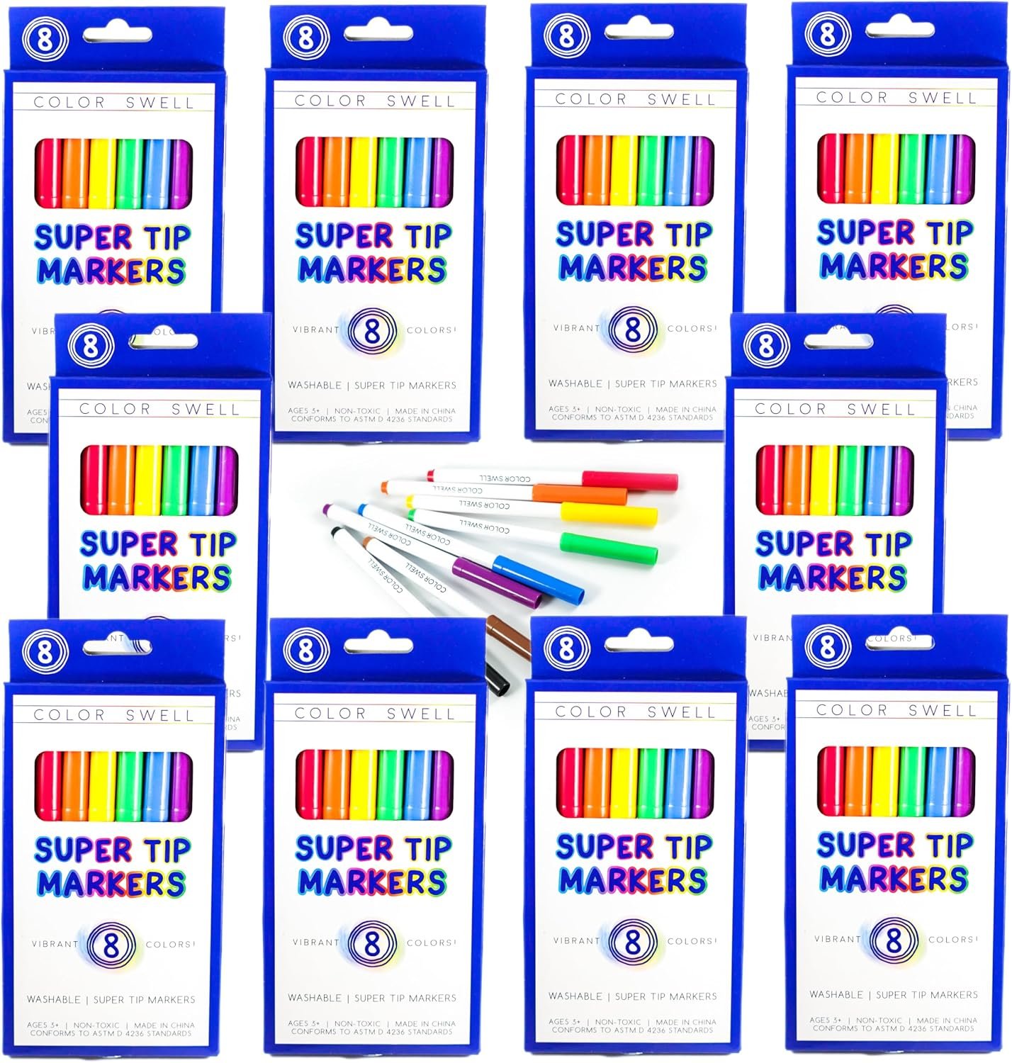 Color Swell Bulk Super Tip Markers, 10 Pack, 8 Colors per Pack (80 Total)
