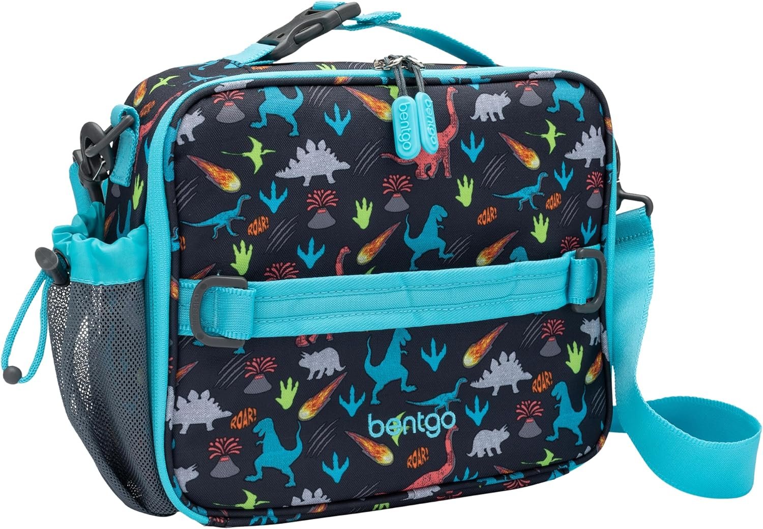 Bentgo Kids Prints Double-Insulated Reusable Lunch Bag | For Kids 3+, Adjustable Strap; Holds Lunch Box/Water Bottle/Snacks; Easy-Clean, Water-Resistant, Pockets (Dinosaur)