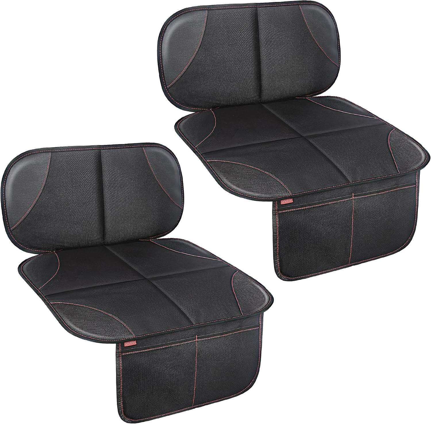Sinvitron Car Seat Protector for Kids, Anti-Slip Thick Padding, Seat Mark Protection, 2 Storage Pockets for Toys & Snacks, Universal Fit for Most Vehicles (Black, 2 Pack)