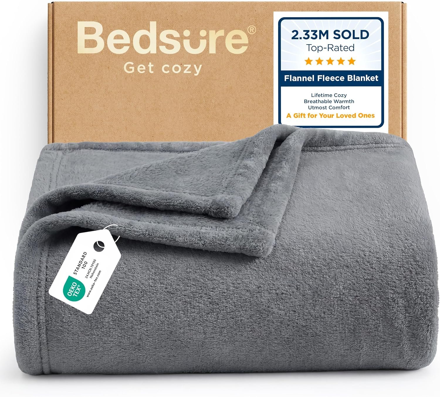 Bedsure GentleSoft Fleece Blanket Twin Size Grey – 300GSM Lightweight Plush Fuzzy Cozy Soft Warm Blanket for Bed, Sofa, Couch, Travel, Camping, 60×80 inches