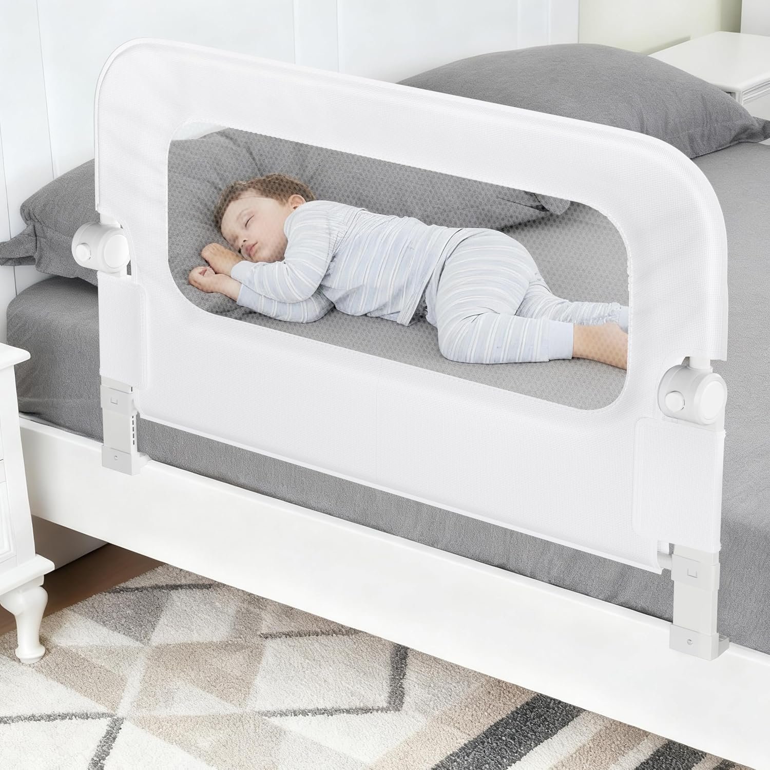 NUTIKAS Baby Bed Rail Guard for Toddlers – 35.4″ Toddler Bed Rails for Crib,Twin,Full, Queen Bunk Size Bed Swing Down Bedrail Extral Tall Child Safety Side Railing Guards for Kids