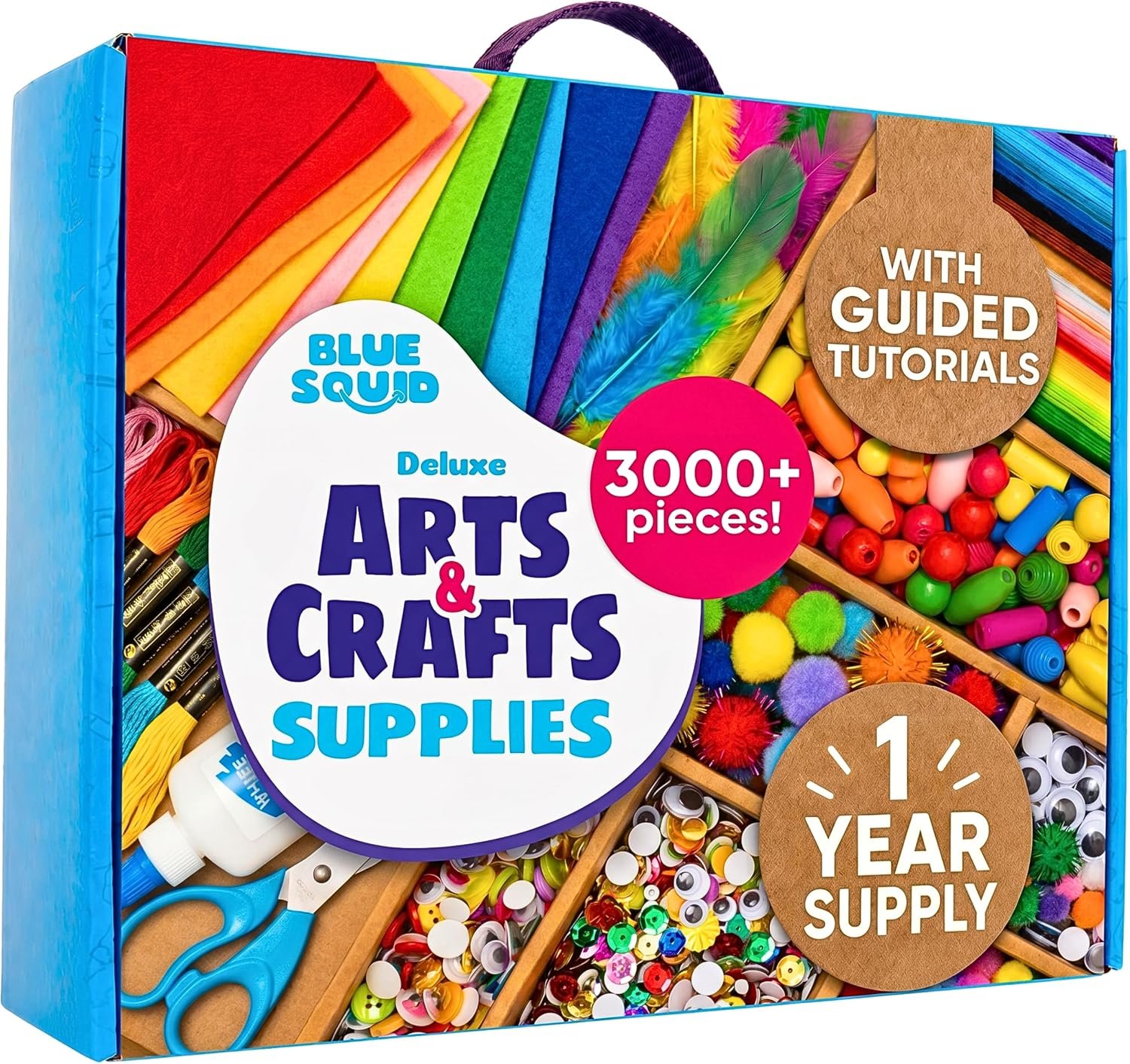 Blue Squid 3000+ pcs Arts and Crafts Supplies for Kids | Craft Kit Box for Kids Age 4-5, 4-8, 6-8, 8-12 | Craft Supplies & Materials Crafts Set Toys Art Box Gifts for Girls Boys Bulk Art Kit