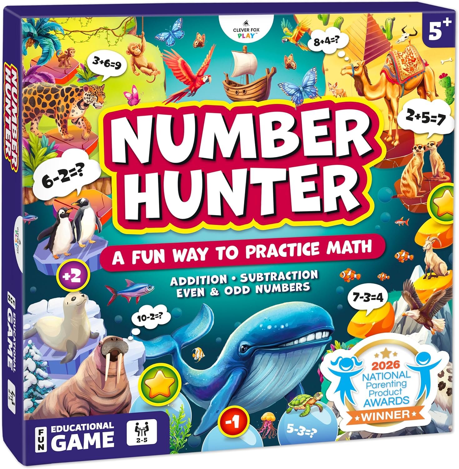 Number Hunter Math Board Game for Kids 5-7, 1st Grade & Kindergarten Math Game