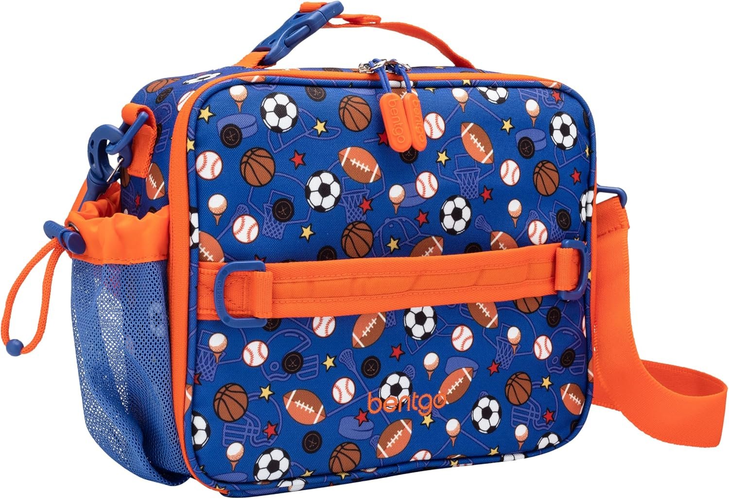 Bentgo Kids Prints Double-Insulated Reusable Lunch Bag | For Kids 3+, Adjustable Strap; Holds Lunch Box/Water Bottle/Snacks; Easy-Clean, Water-Resistant, Pockets (Sports)