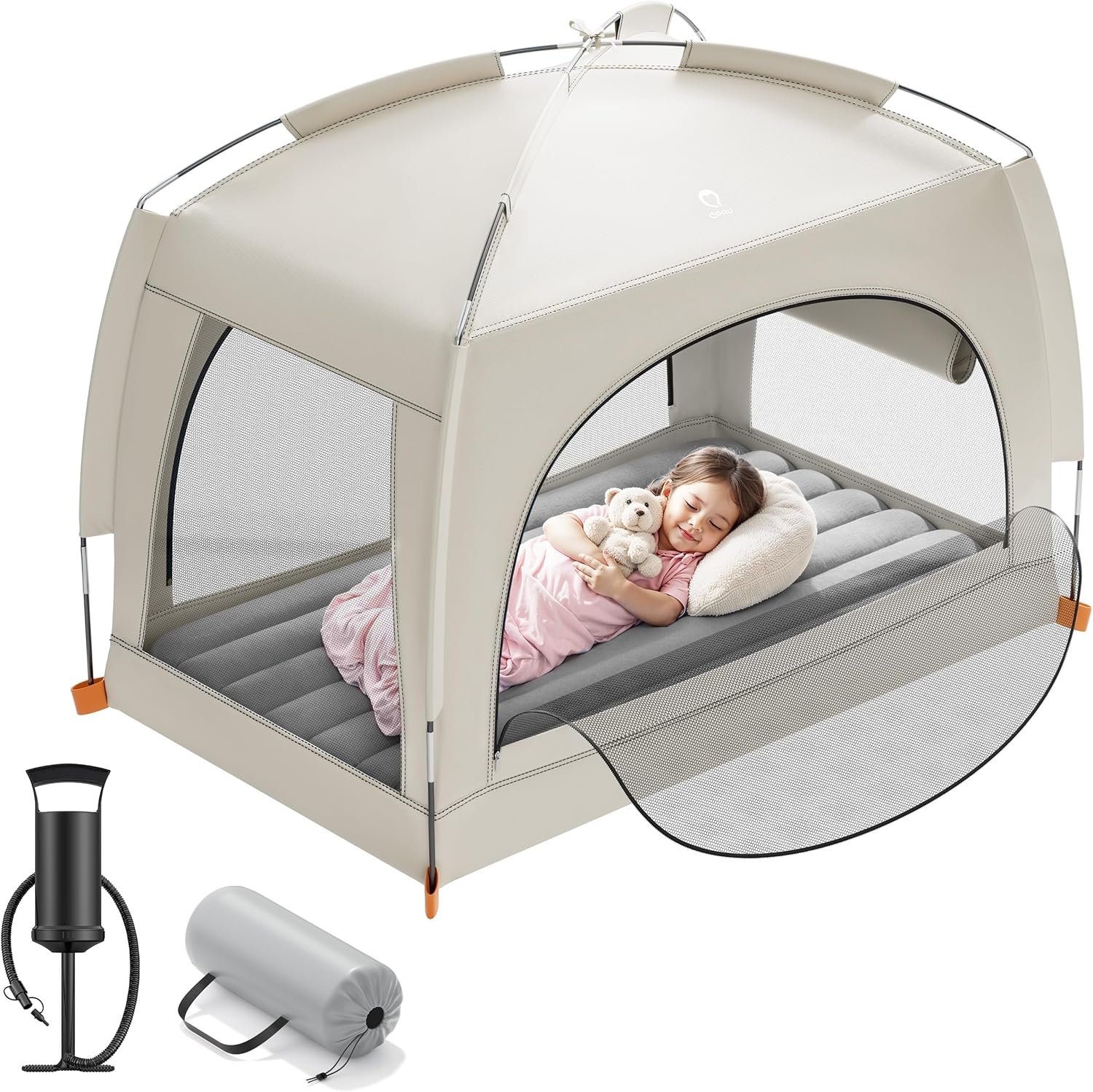 QPAU Lightweight Blow Up Kids Air Mattress with Hand Pump – Indoor & Outdoor Portable for Camping, Travel, Home, Grandma’s – Ages 3+