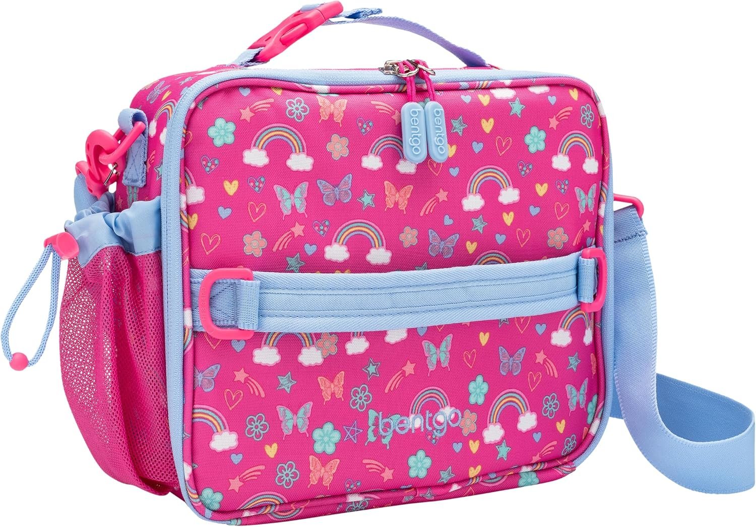 Bentgo Kids Prints Double-Insulated Reusable Lunch Bag | For Kids 3+, Adjustable Strap; Holds Lunch Box/Water Bottle/Snacks; Easy-Clean, Water-Resistant (Rainbows & Butterflies)
