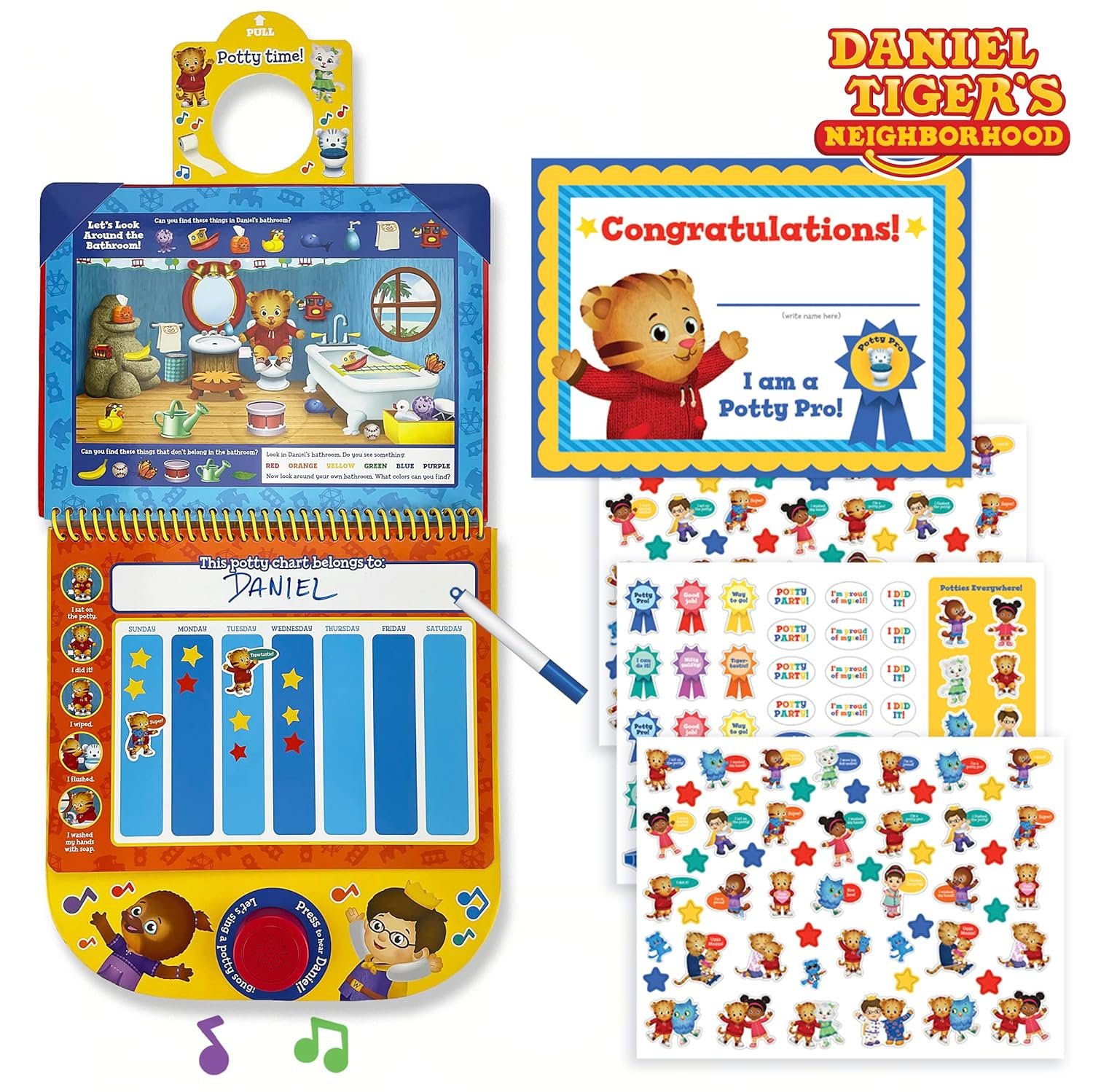 Daniel Tiger Potty Training Reward Chart, Potty Time With Daniel! Workbook Includes Stories, Activities, Stickers, and Sound Button! (Daniel Tiger’s Neighborhood)