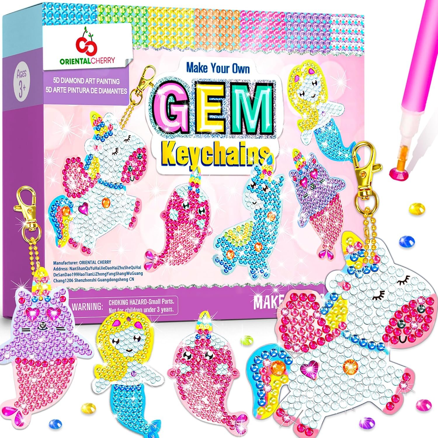 Arts and Crafts for Kids Ages 8-12 – Make Your Own GEM Keychains for Girls | 5D Diamond Art, Painting by Numbers Kits, Kids Ages 3-5, 4-6, 6-8, Easter Basket Stuffers,Christmas Stocking Birthday Gifts