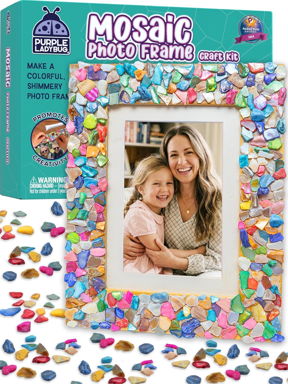 PURPLE LADYBUG DIY Mosaic Photo Frame Crafts for Girls 8-12 6-8 – Great Gift for Teens Tweens, Fun Craft Kit for Kids & Girl Birthday Gifts for 7 8 9 10 11 12 Years Old