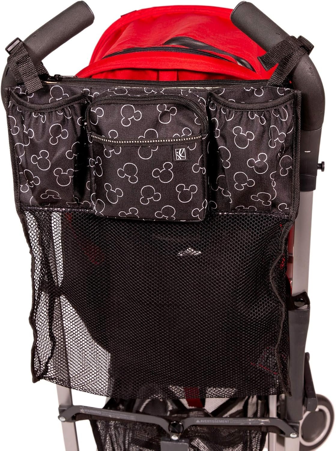 J.L. Childress Disney Baby Cups ‘N Cargo Stroller Caddy Organizer with Cup Holder – Stroller Accessories Bag, Travel Essential, Mesh Storage Attachment, Universal Fit – Mickey Mouse, Black