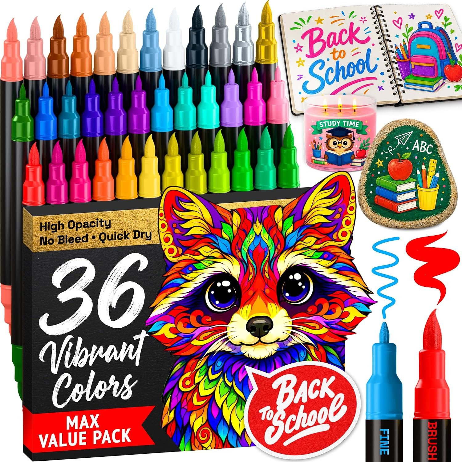 ARTISTRO 36 Dual-Tip Acrylic Paint Marker Pens for Drawing | For Fabric, Rock, Glass, Wood, & Molds, Arts & Crafts Gift for Adults, Teens, & Kids, Classroom Must Haves & School Supplies