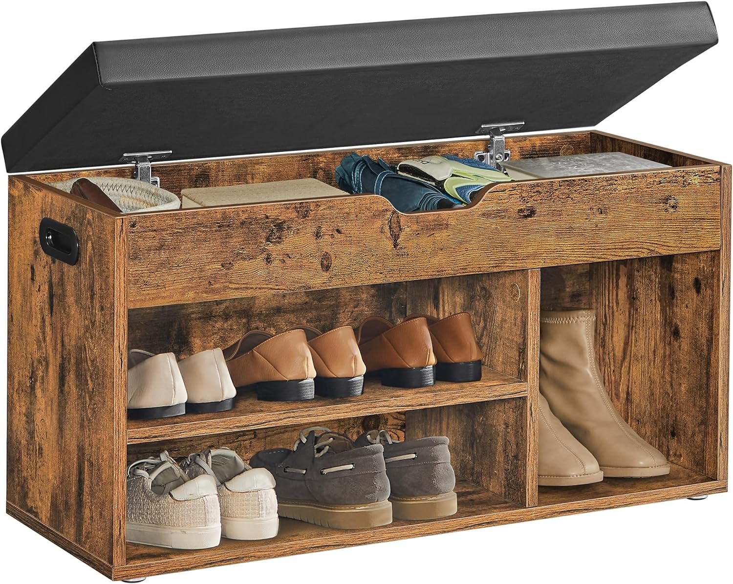 VASAGLE CUSTOS Collection – Storage Bench with Cushion, Shoe Bench, Padded Seat, Hidden Storage, Entryway, Hold up to 300 lb, 11.8 x 31.5 x 17.3 Inches, Rustic Brown and Ink Black ULHS30BX