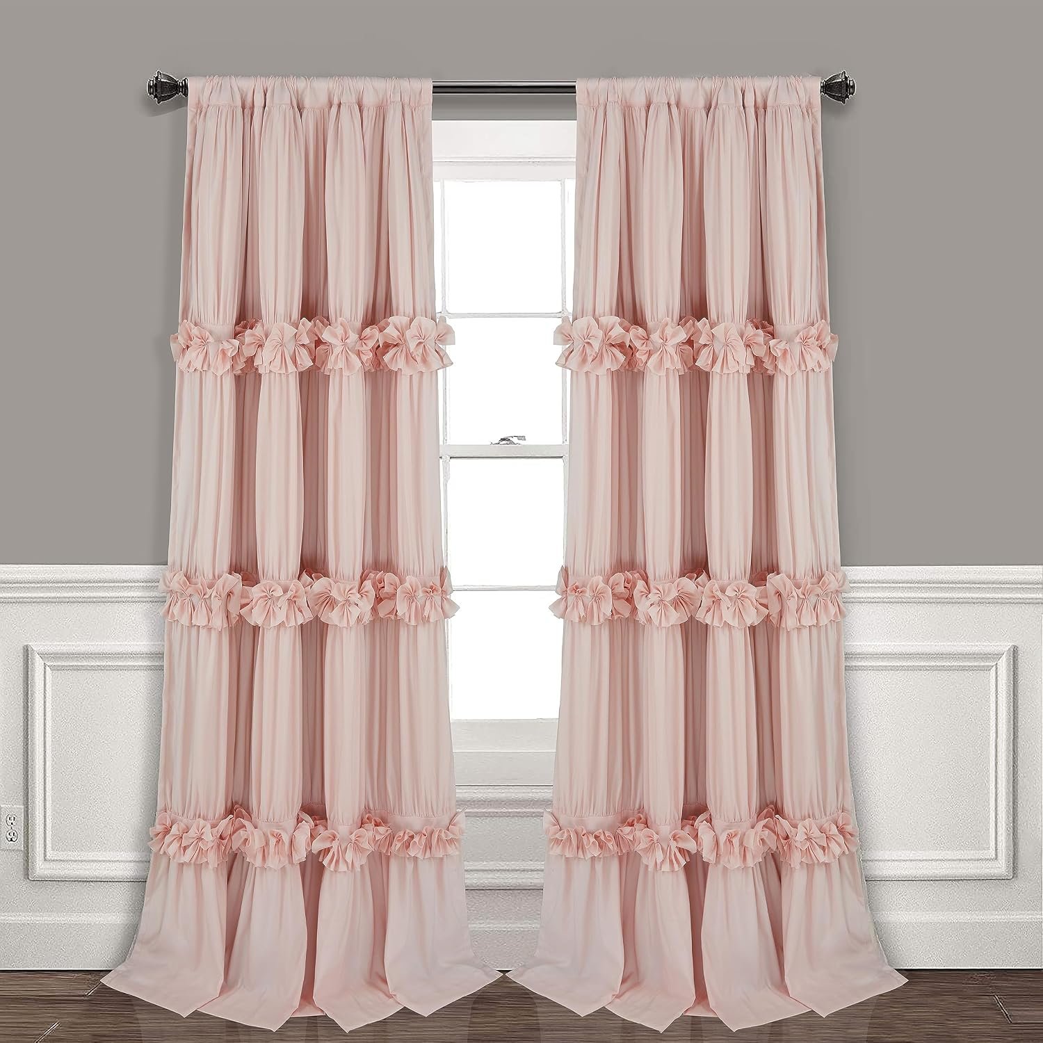 Homechoice Decor Thermal Insulated Window Curtains, 54″W x 84″L x 2 Panels | Boho Ruched Blackout Window Treatments with 3 Rows of Butterfly Flowers, Rustic Rod Pocket Drapes, Peach Pink (LQ-30)