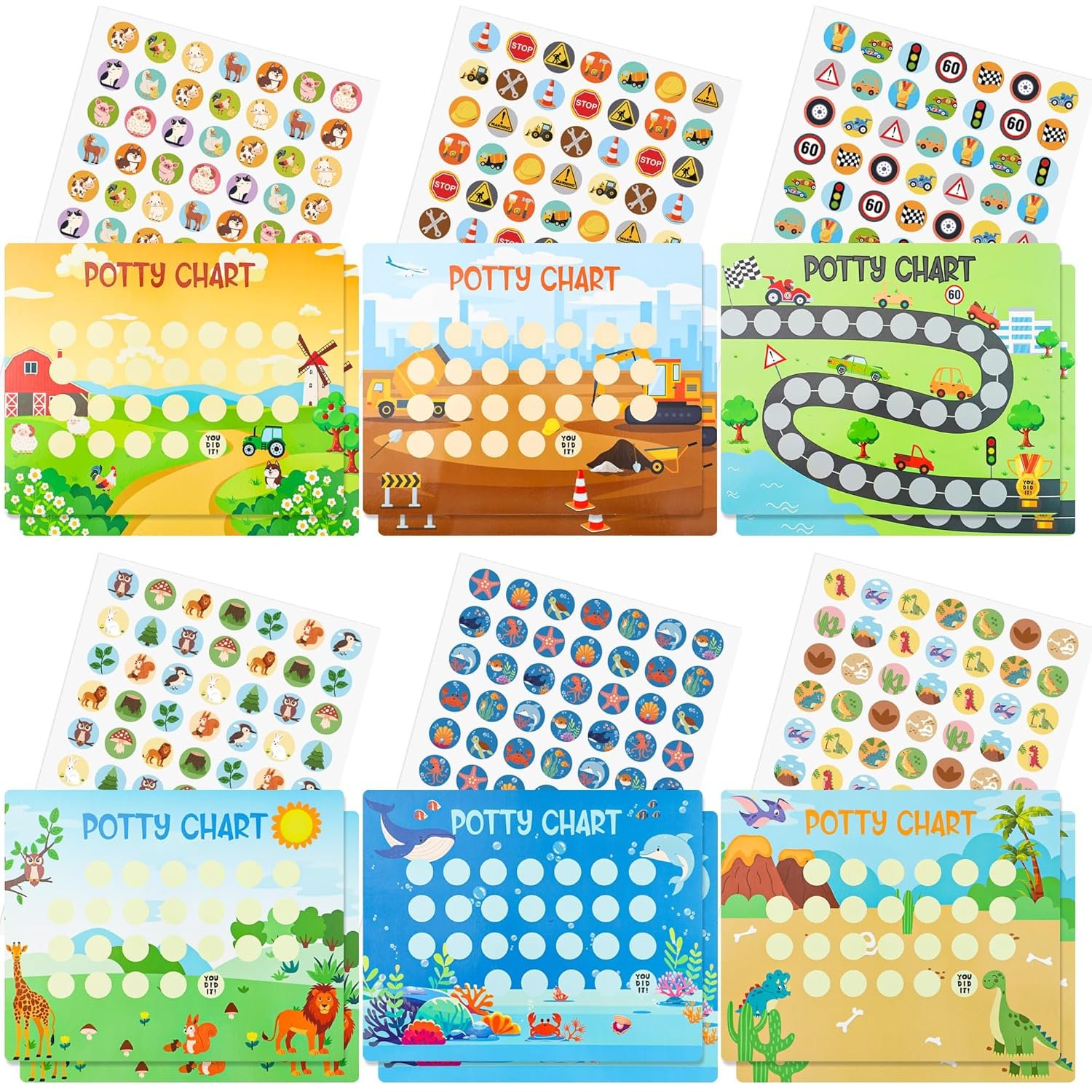 19 Pcs Potty Training Chart for Toddlers Boys Potty Training Reward Charts 6 Fun Styles Toilet Charts with Stickers Develop Toileting Habit for Kids Toddlers Boy