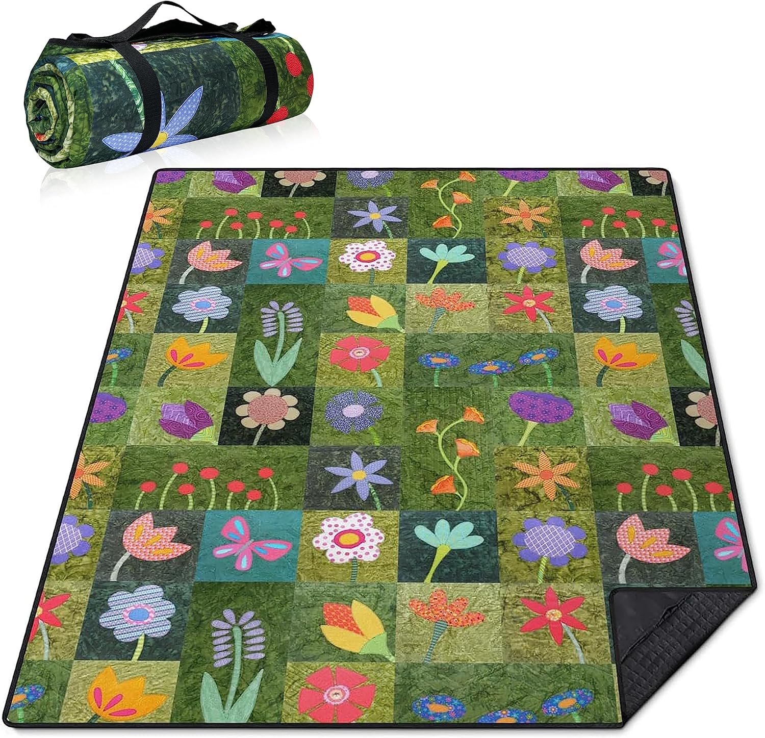 Supfitness Extra Large Picnic Blankets Waterproof Foldable (60 “x 80”) Beach Blanket Waterproof Sandproof,3-Layer Thicking Mat Outdoor Packable Camping Blanket
