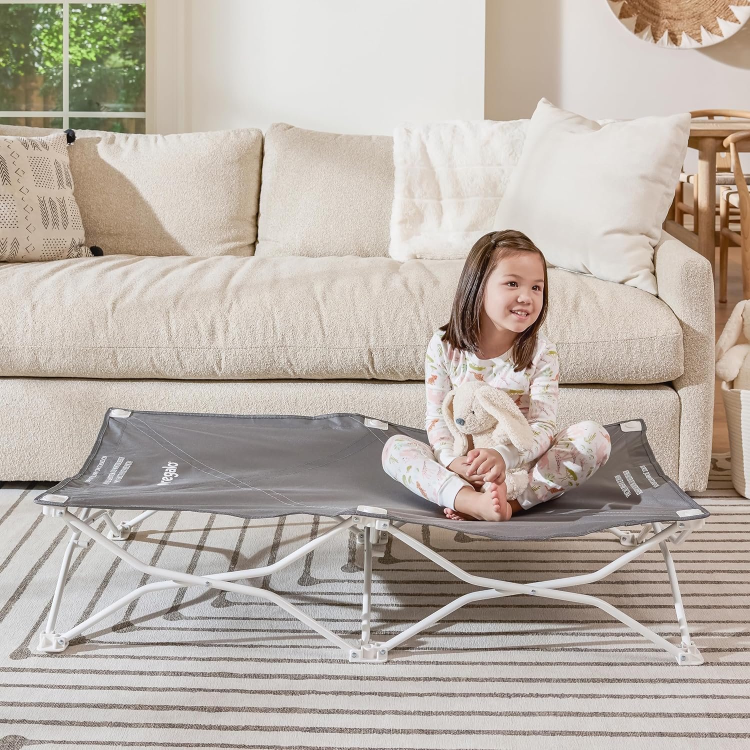 Regalo My Cot® Portable Toddler Bed, Foldable Kids Travel Bed & Camping Cot, Lightweight Sleeping Cot for Toddlers, Indoor/Outdoor, 46.5” x 24” x 9.5”, Gray