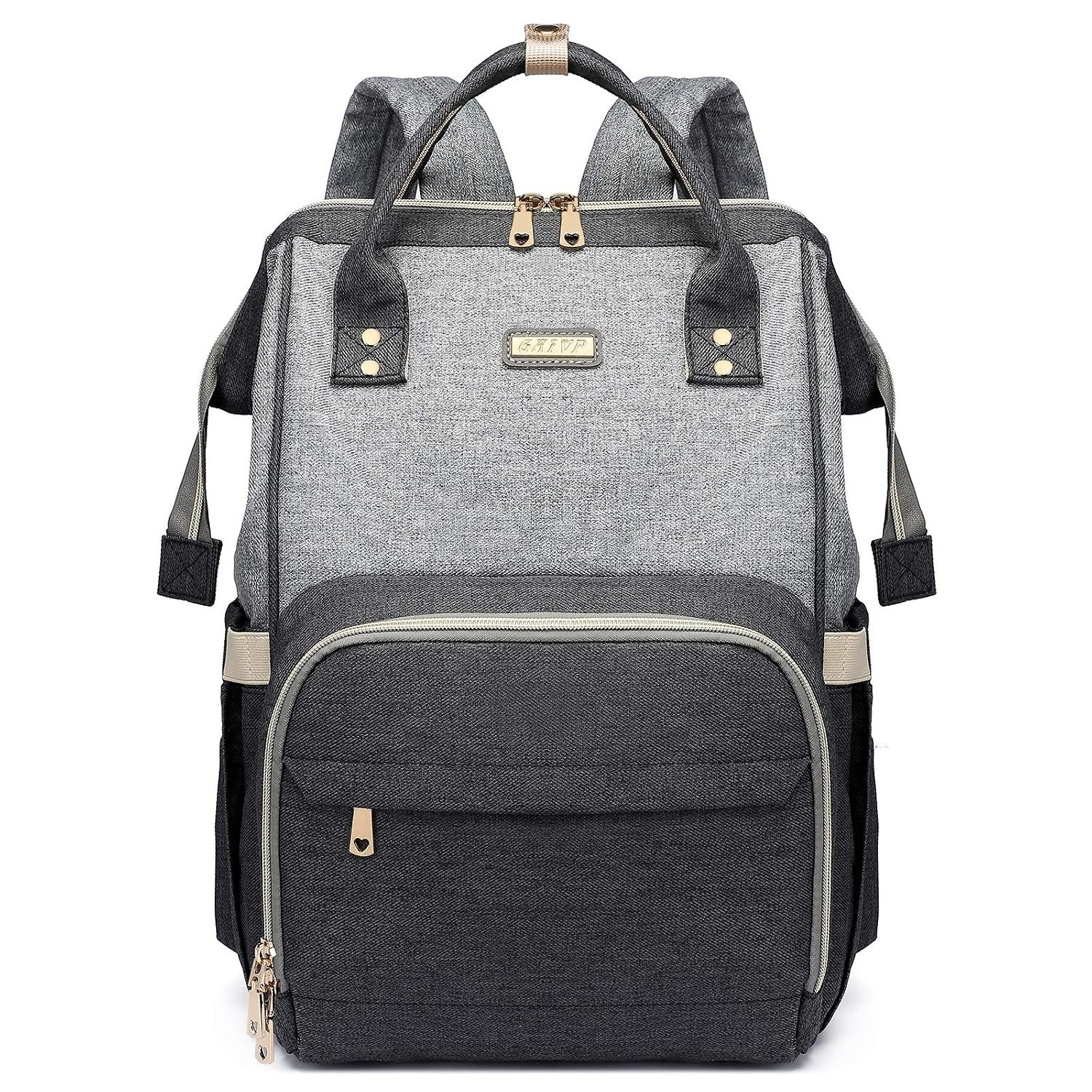GAIVP Diaper Bag Backpack for Women, Baby Bags for Girls,Diaper Bag with Changing Pad, and Insulated Pockets (Dark Grey +Light Grey)