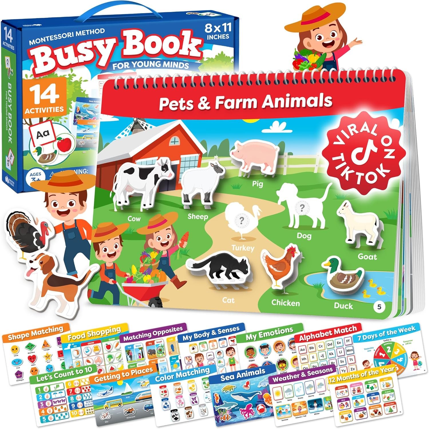 Montessori Busy Book for Toddlers 3-5 – Preassembled Preschool Workbook, Toddler Busy Book – Montessori Toys for 3 Year Old, Preschool Learning Toys Activities – 3 Year Old Girl Gifts, Boy Gifts