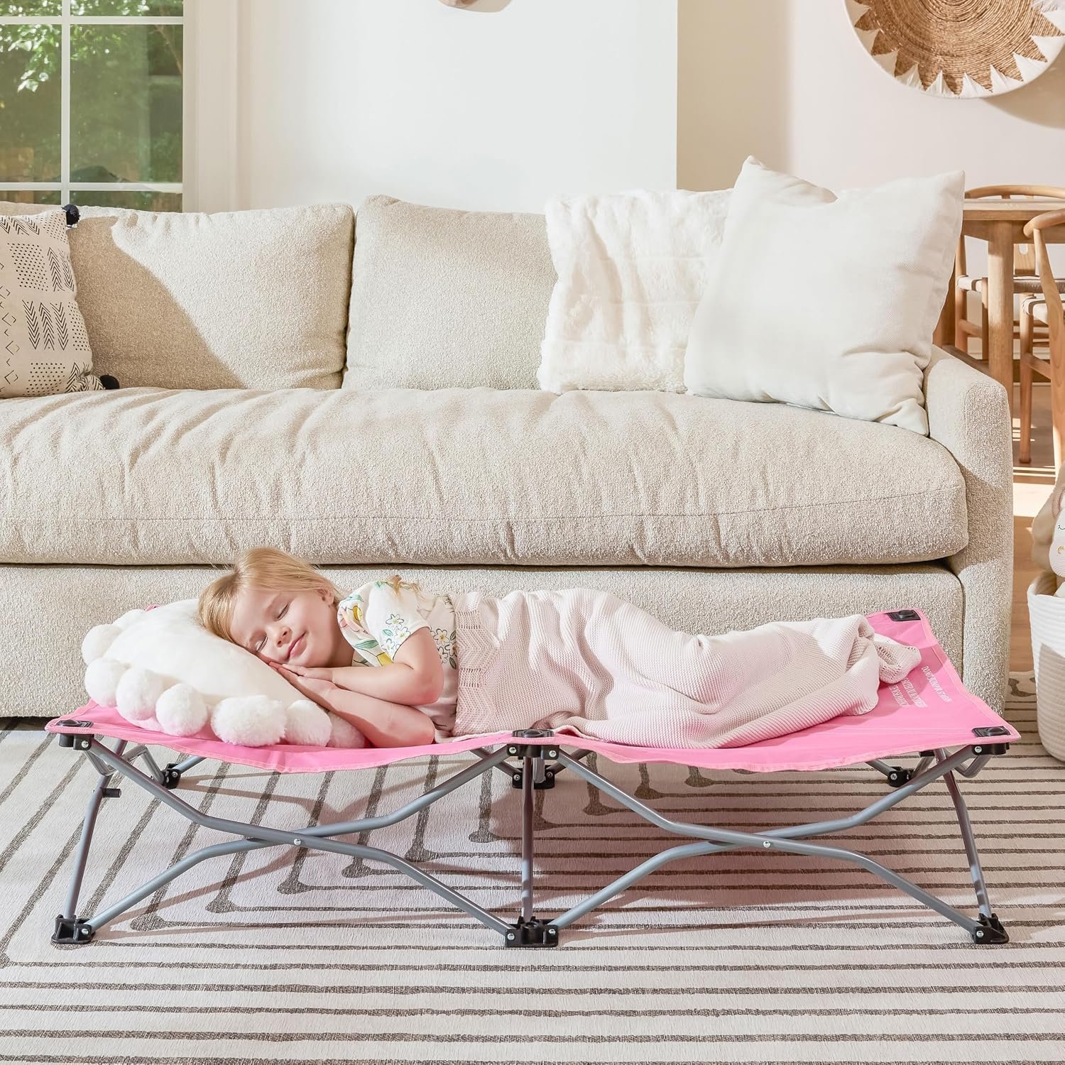 Regalo My Cot® Portable Toddler Bed, Foldable Kids Travel Bed & Camping Cot, Lightweight Sleeping Cot for Toddlers, Indoor/Outdoor, 46.5” x 24” x 9.5”, Pink