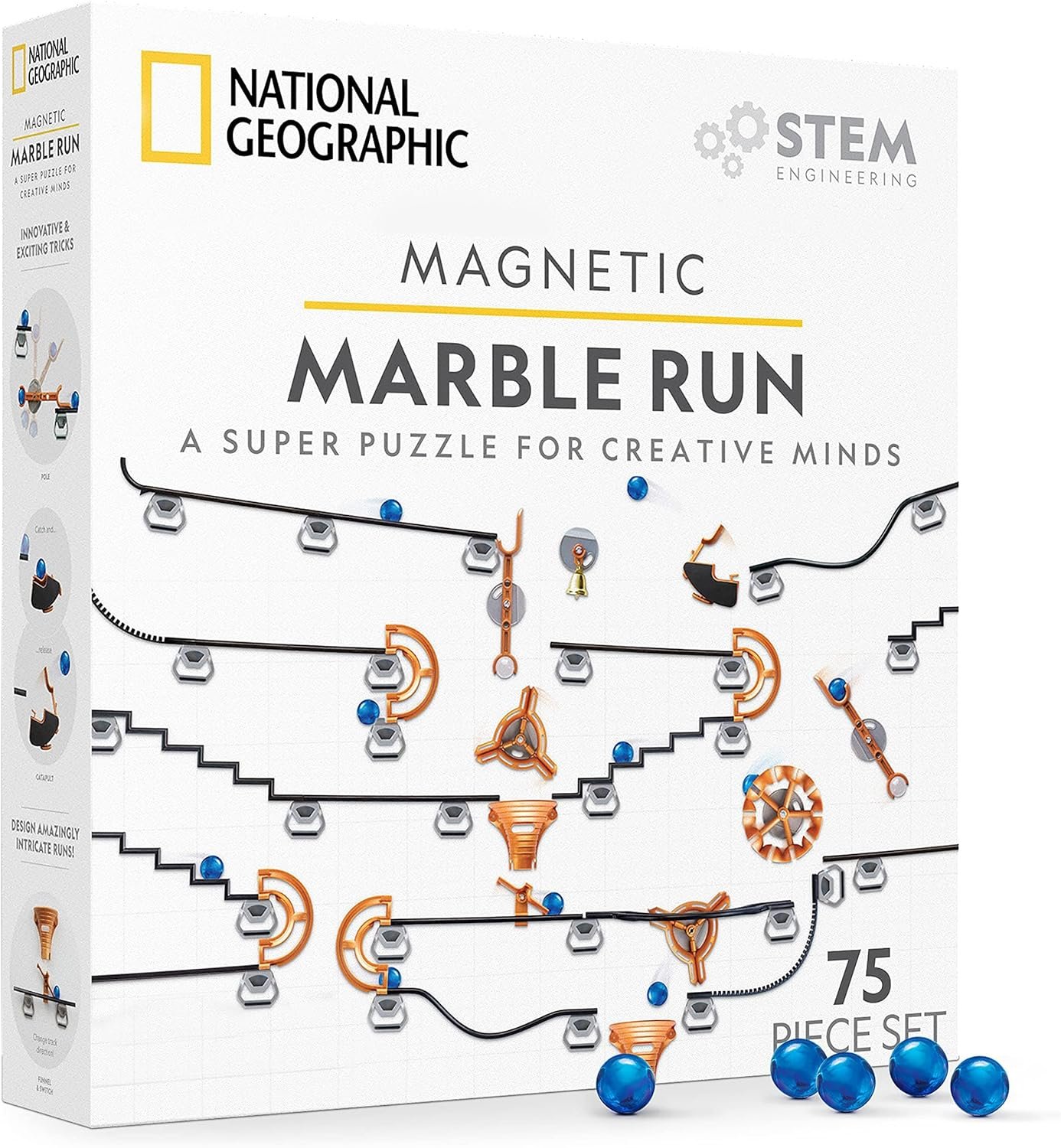 National Geographic Magnetic Marble Run STEM Building Set for Kids | Magnetic Track and Trick Pieces, Marble Maze, Engineering Toy, Creative Construction, STEM Project for Kids and Adults