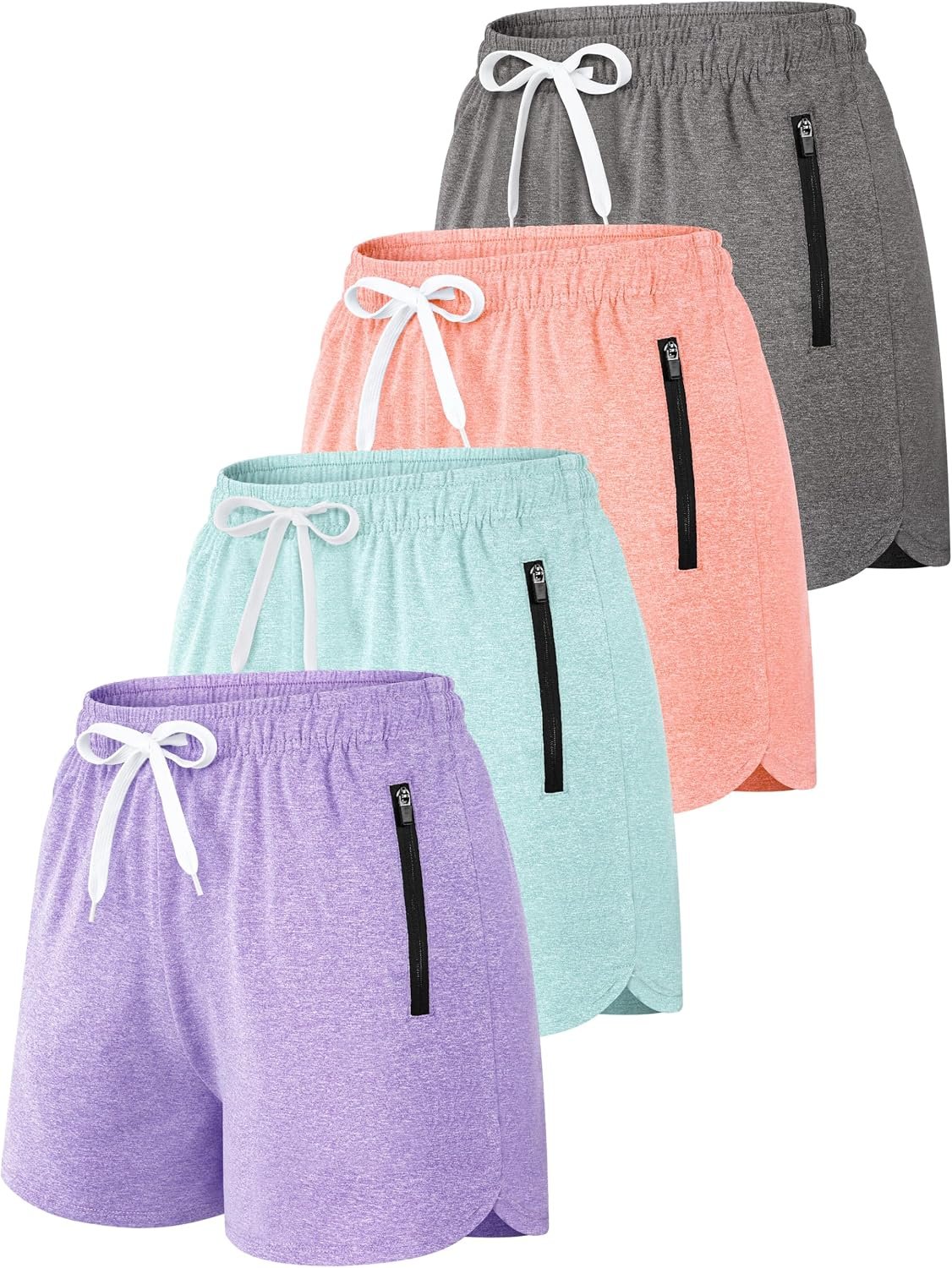 Resinta 4 Pack Girls Athletic Shorts Dry-Fit Soccer Running Shorts for Kids Workout Gym Active Apparel with Zipper Pockets