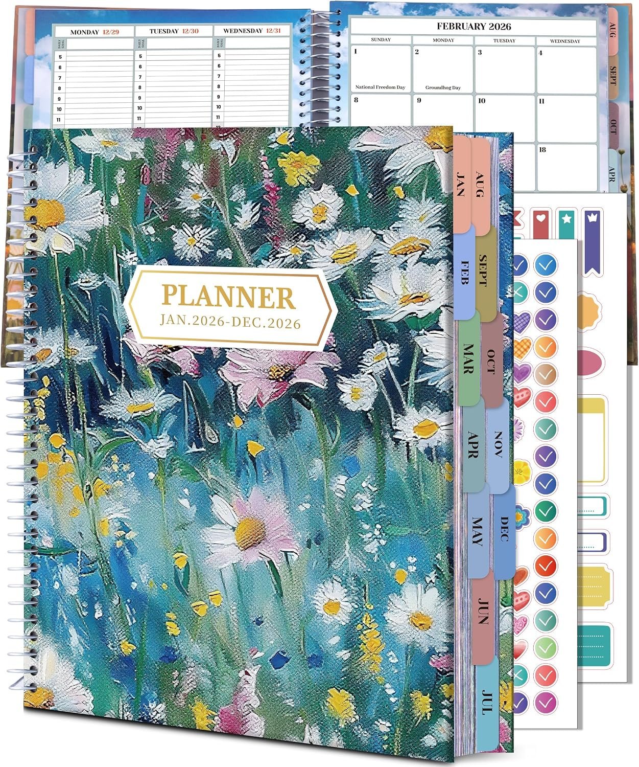 CAGIE 2026 Planner Weekly and Monthly (Jan. 26-Dec. 26), 12 Month Hourly Planner 8.5″x11″, Large Daily Planner with Hourly Timeslot, Monthly Tab, Spiral Binding, Bookmark