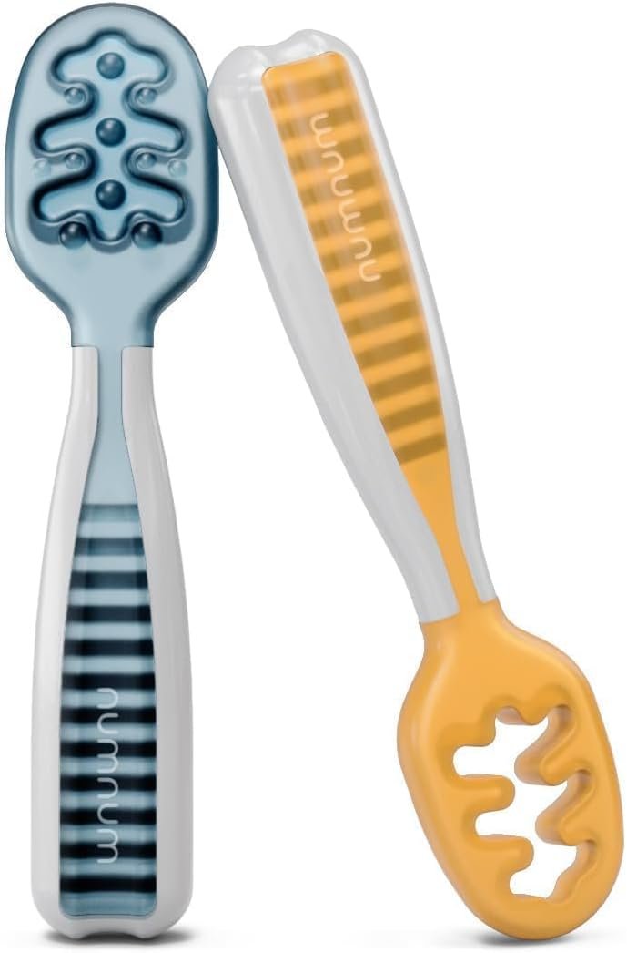 NumNum Baby Spoons Self Feeding 6 Months, 2-Pack Blue/Orange