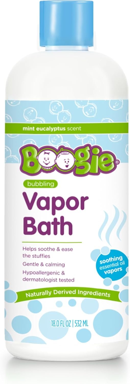 Boogie Bubbling Vapor Bath for Kids – 18 fl oz | Gentle & Calming Bubble Bath for Kids, Made with Natural Essential Oils, Mint Eucalyptus Scent, Baby Bathtime Essentials