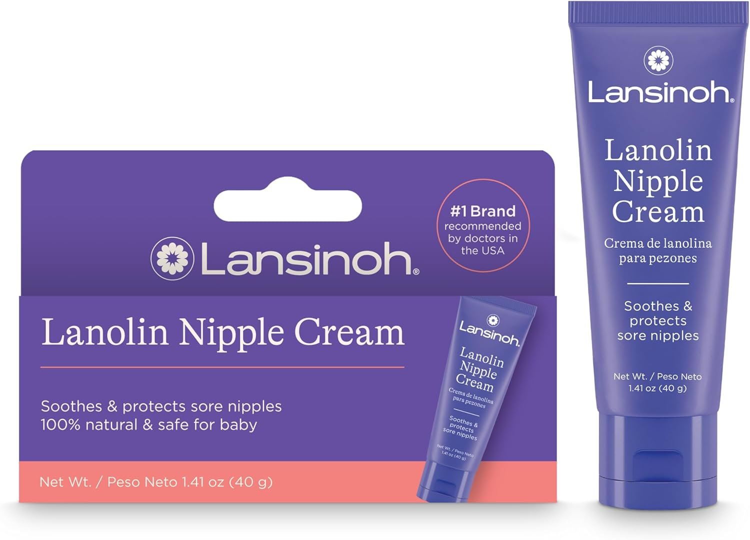 Lansinoh Lanolin Nipple Cream, 1.41 Ounces | Safe for Breastfeeding Baby, 100% Natural Nipple Butter, Breastfeeding Essentials, Postpartum Moms
